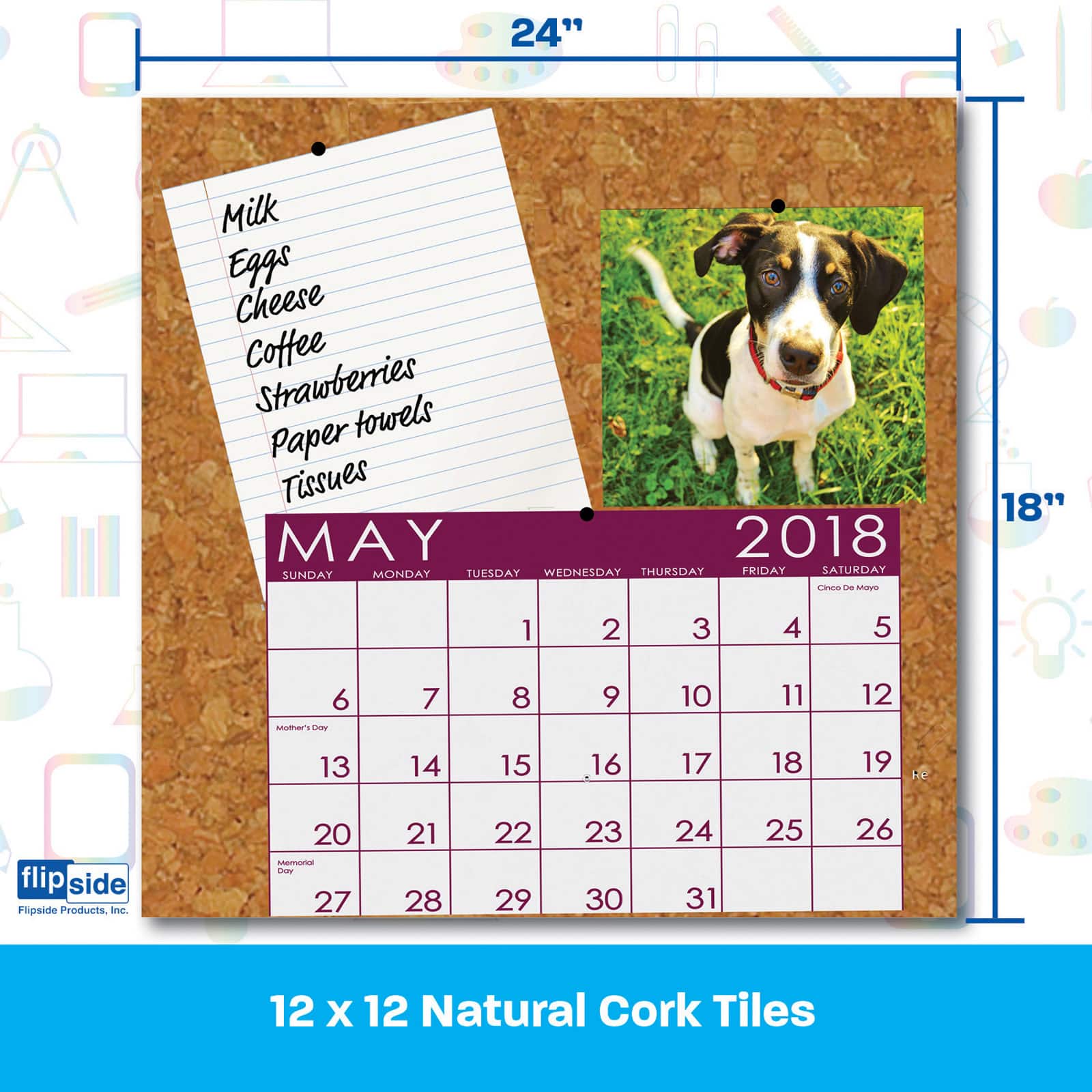 Flipside Products 6" x 6" Natural Cork Tiles, 3 Packs of 4