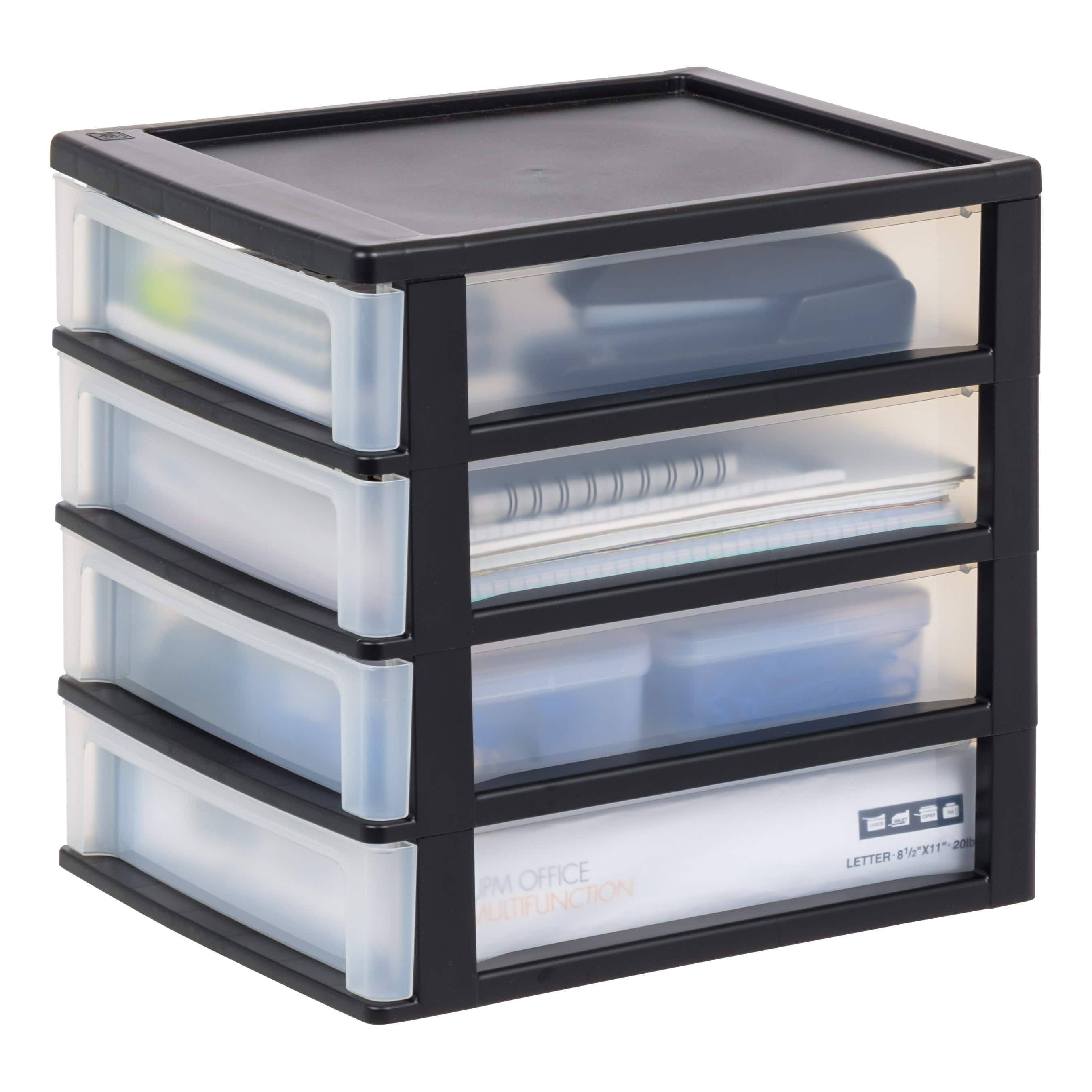 IRIS Black 4-Drawer Desktop Storage Unit | Small Plastic Organizers ...