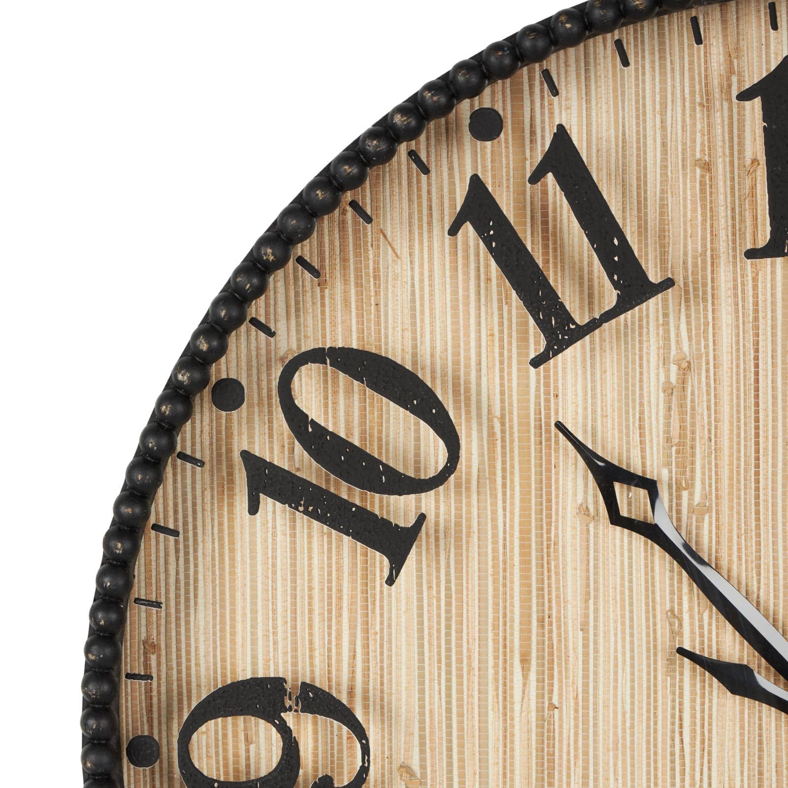 24" Light Brown Distressed Wall Clock with Black Beaded Frame