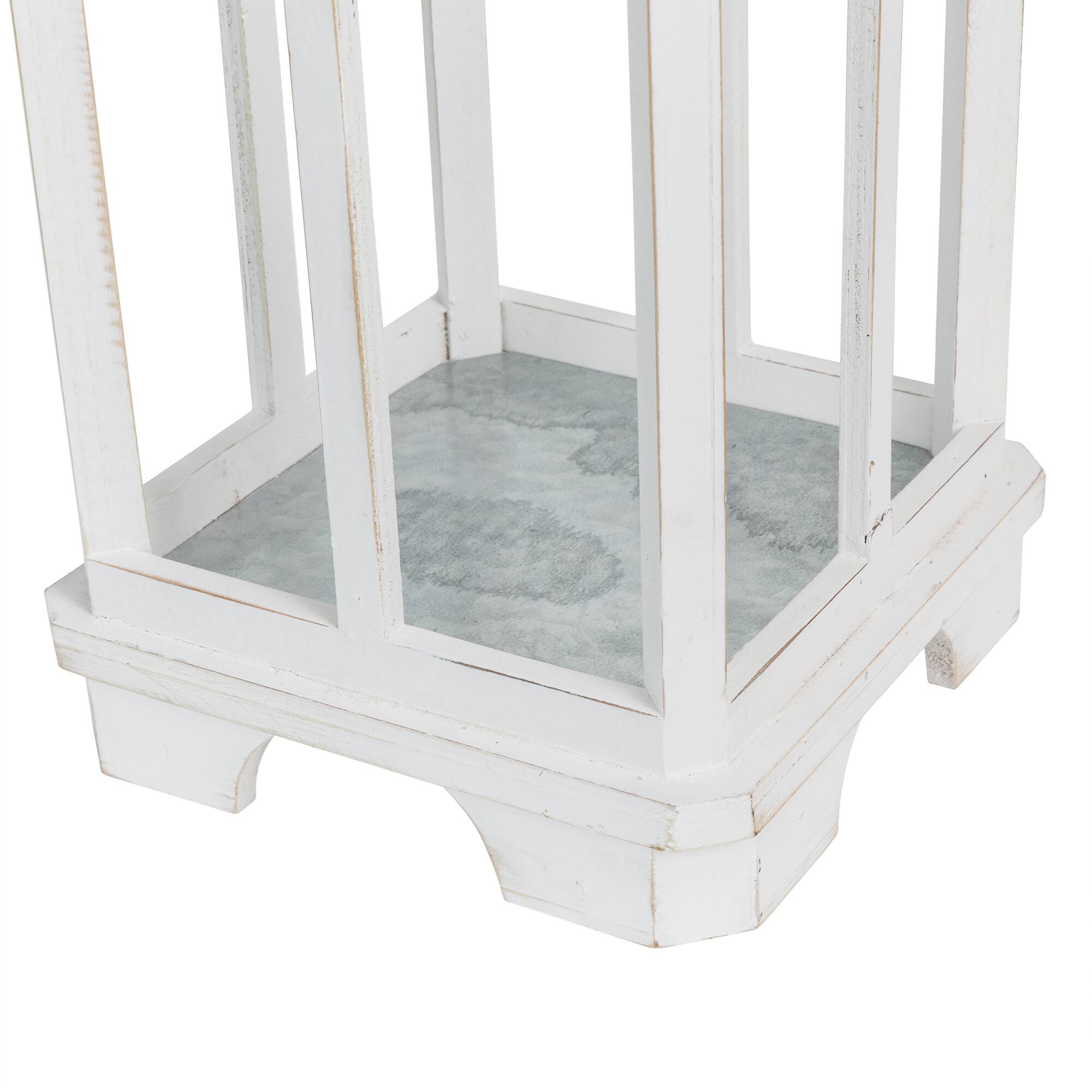 Glitzhome&#xAE; Wash White Farmhouse Wooden Church Window Frame Lanterns, 2ct.