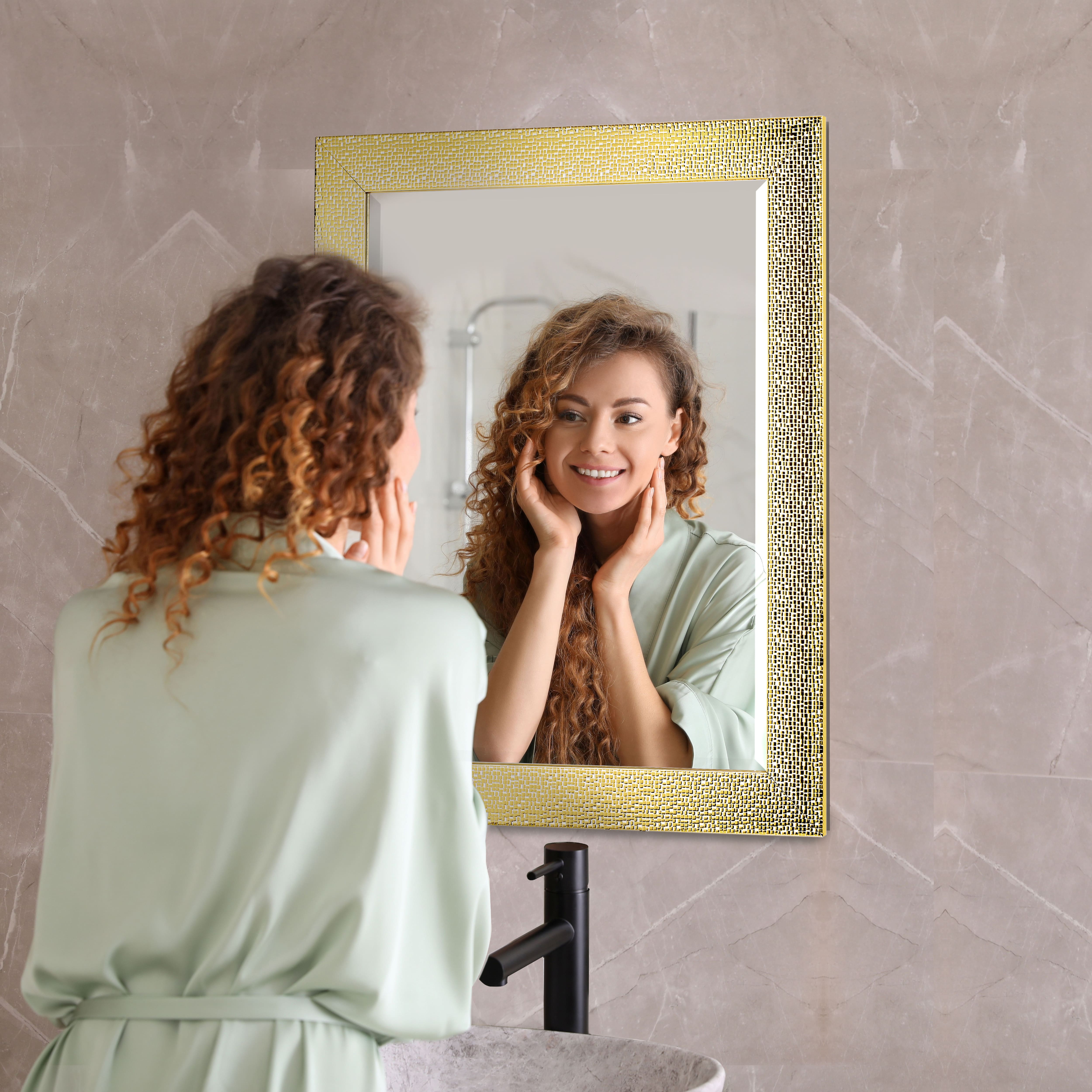 Head West White & Gold Framed Bevel Vanity Accent Mirror - 33" x 27"