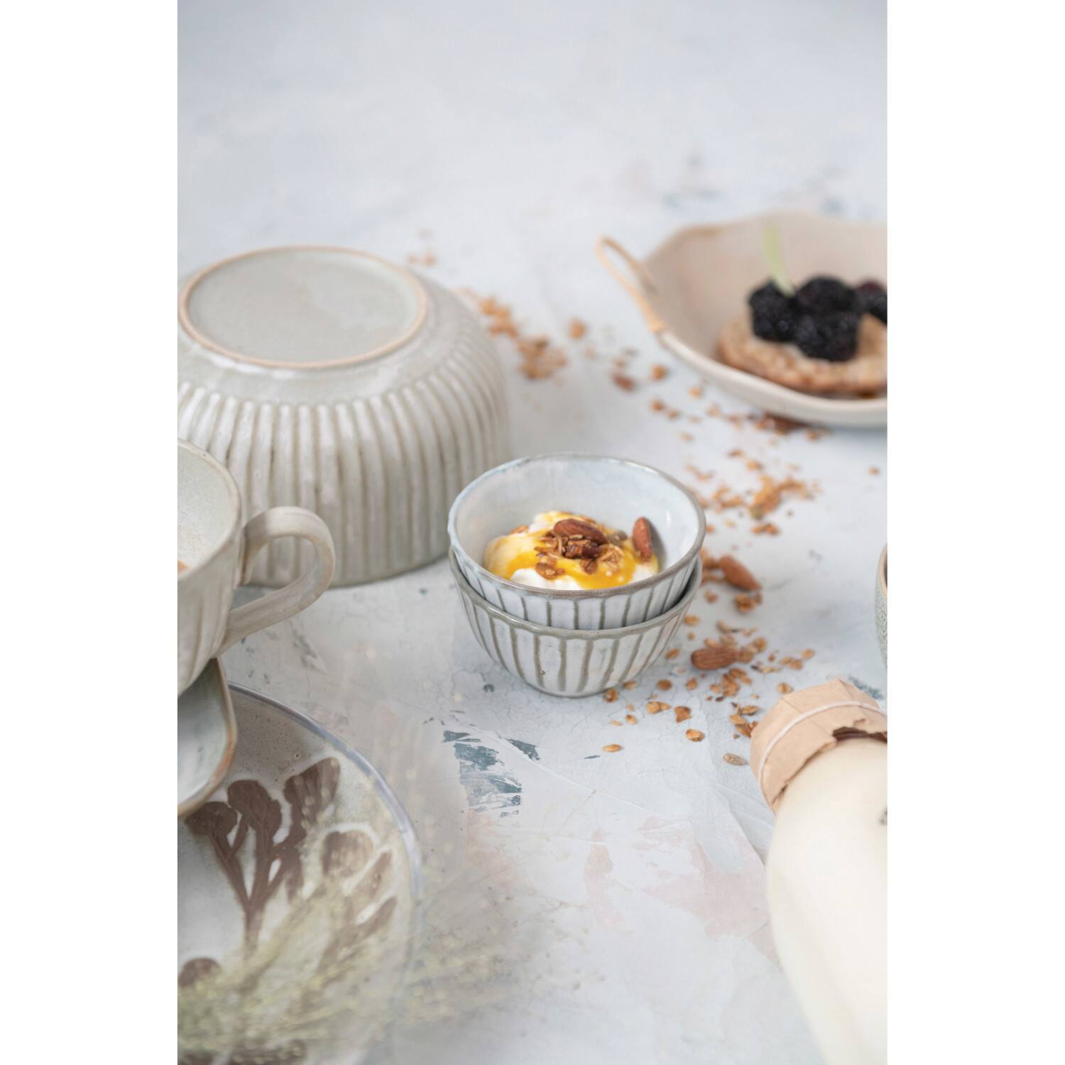 Hello Honey® 4" Reactive Glaze Stoneware Pleated Bowl Set