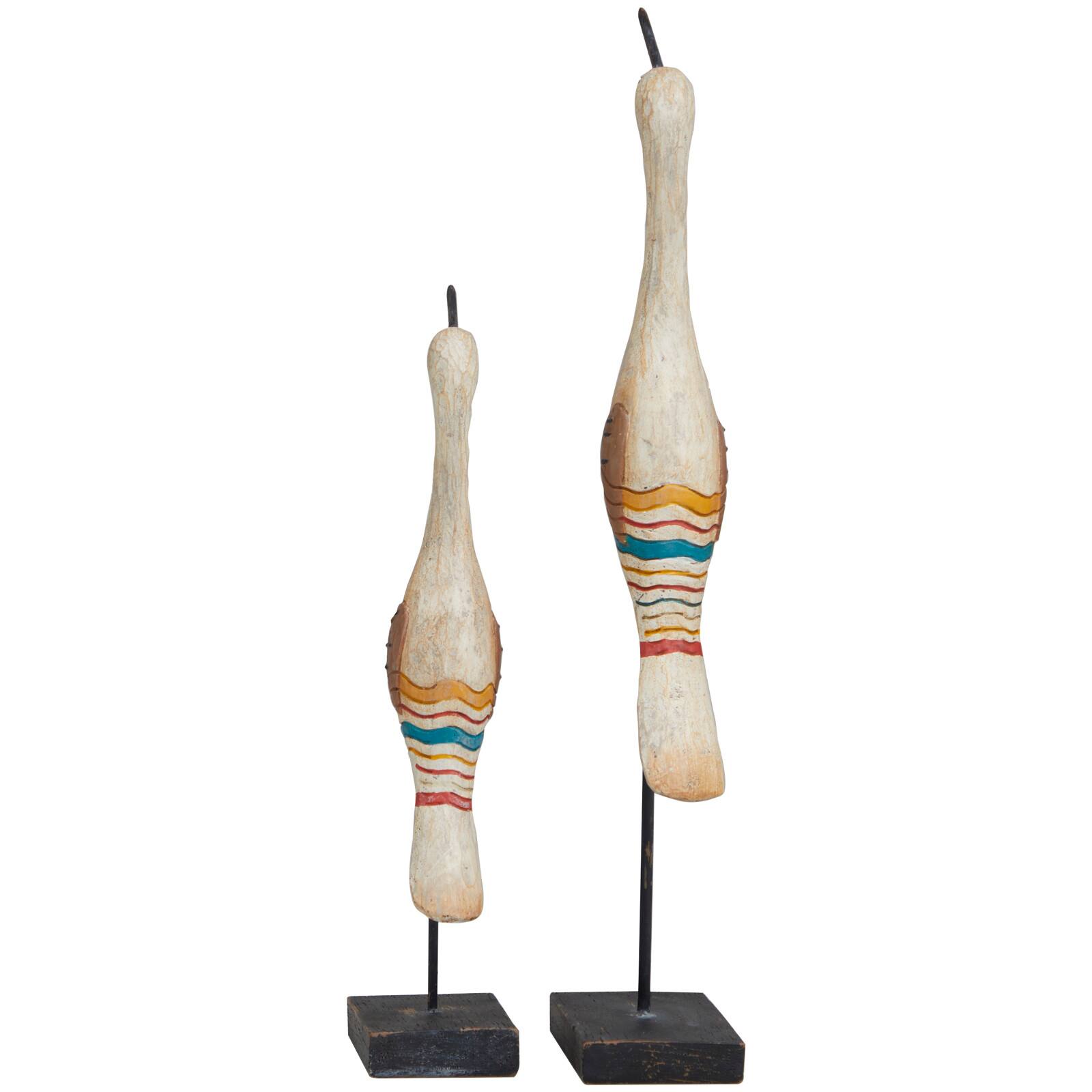 Cream Stone Distressed Carved Bird Sculpture Set