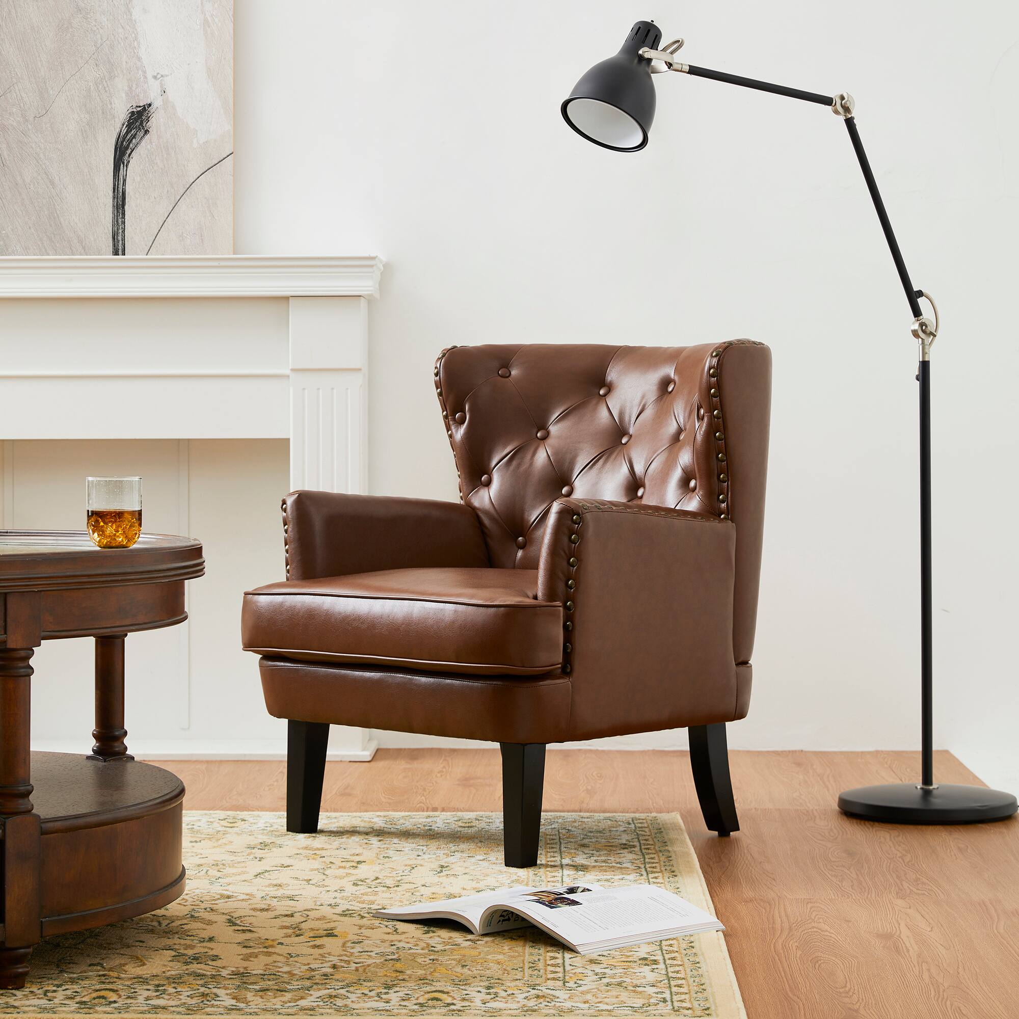 Glitzhome&#xAE; Modern Leatherette Button-Tufted Accent Armchair