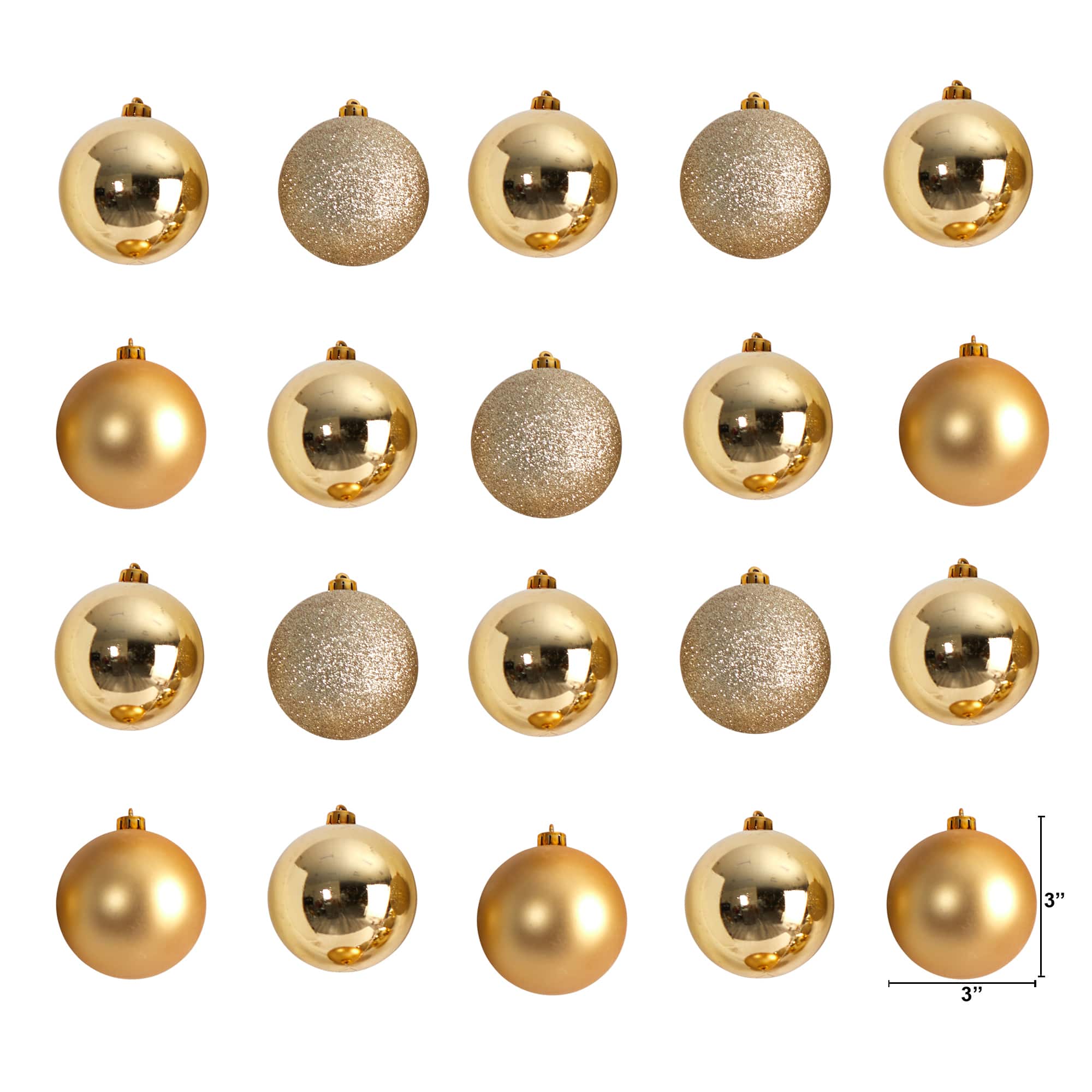 20ct. 3" Gold Shatterproof Christmas Ornaments