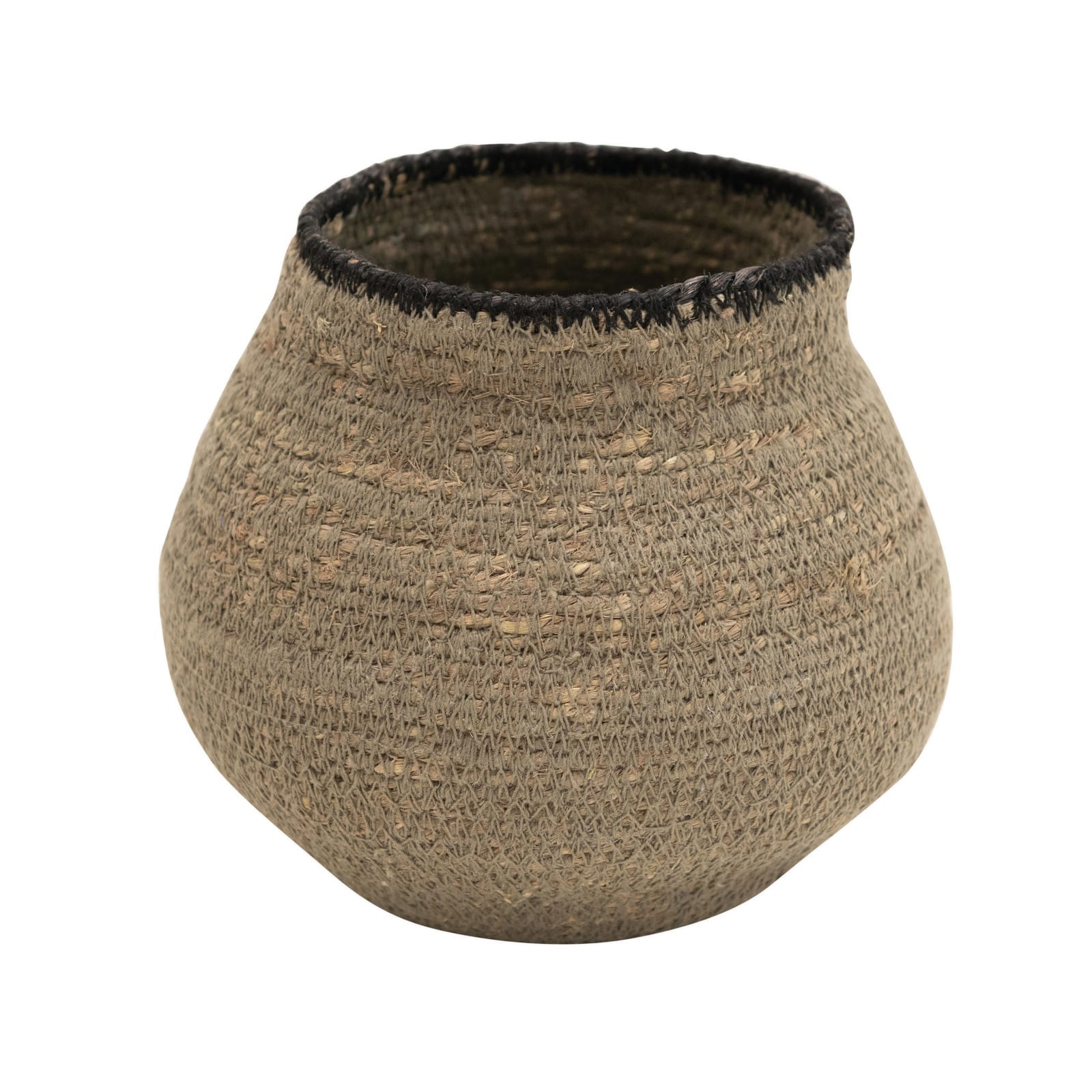 Hello Honey® 7" Gray & Black Hand-Woven Seagrass Basket