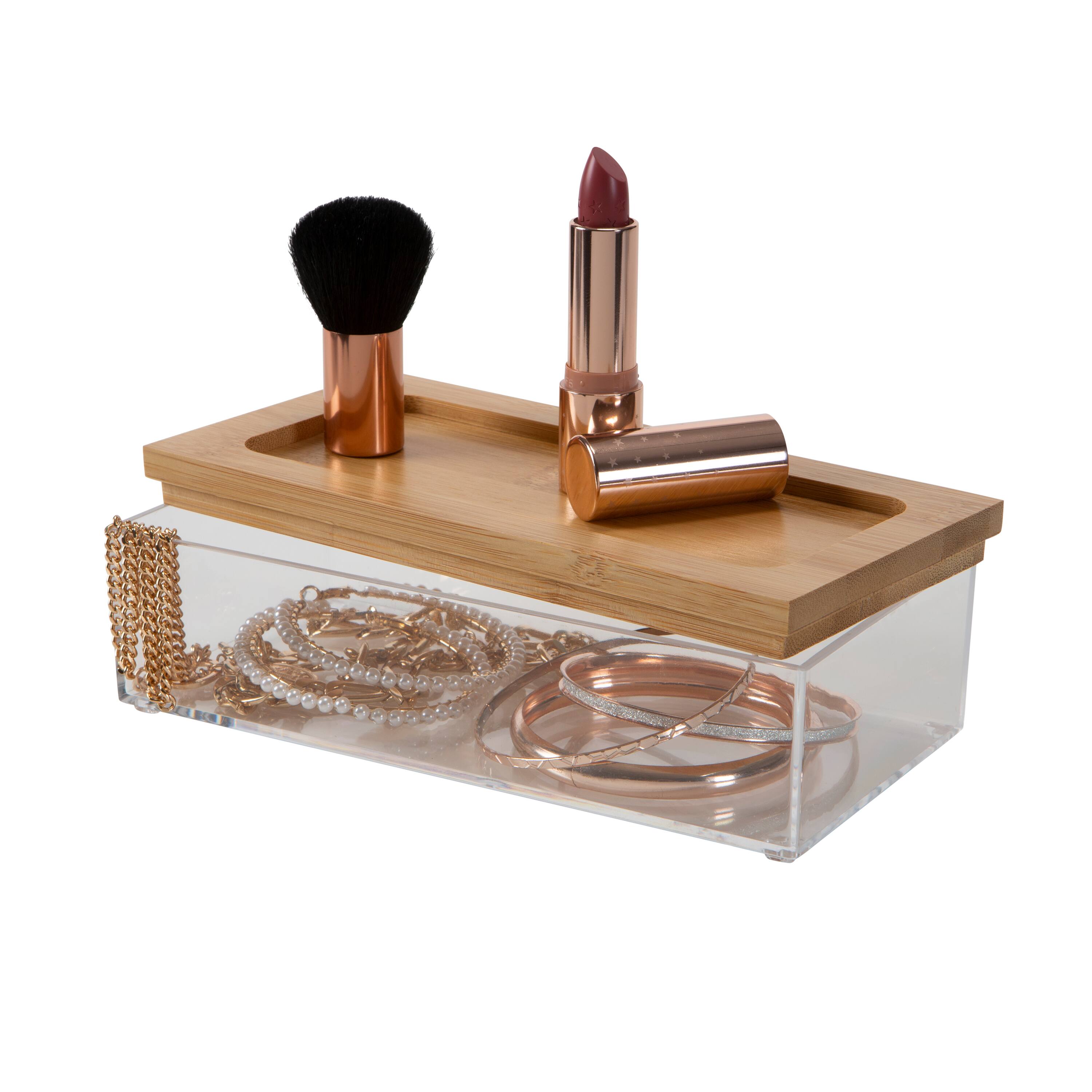 Simplify Bamboo Lid Square Clear Organizer