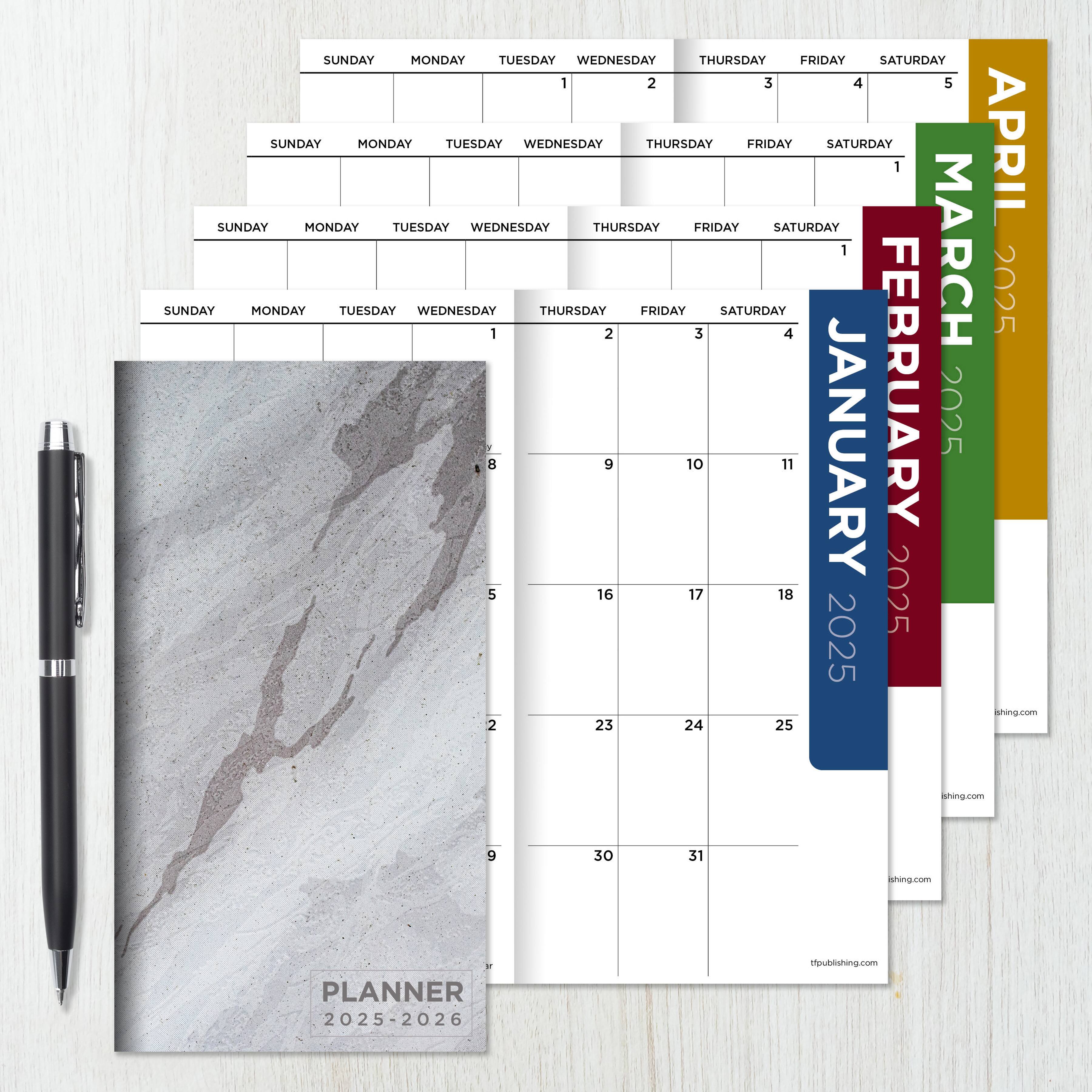TF Publishing 2025-2026 Small Gray Granite Monthly Pocket Planner