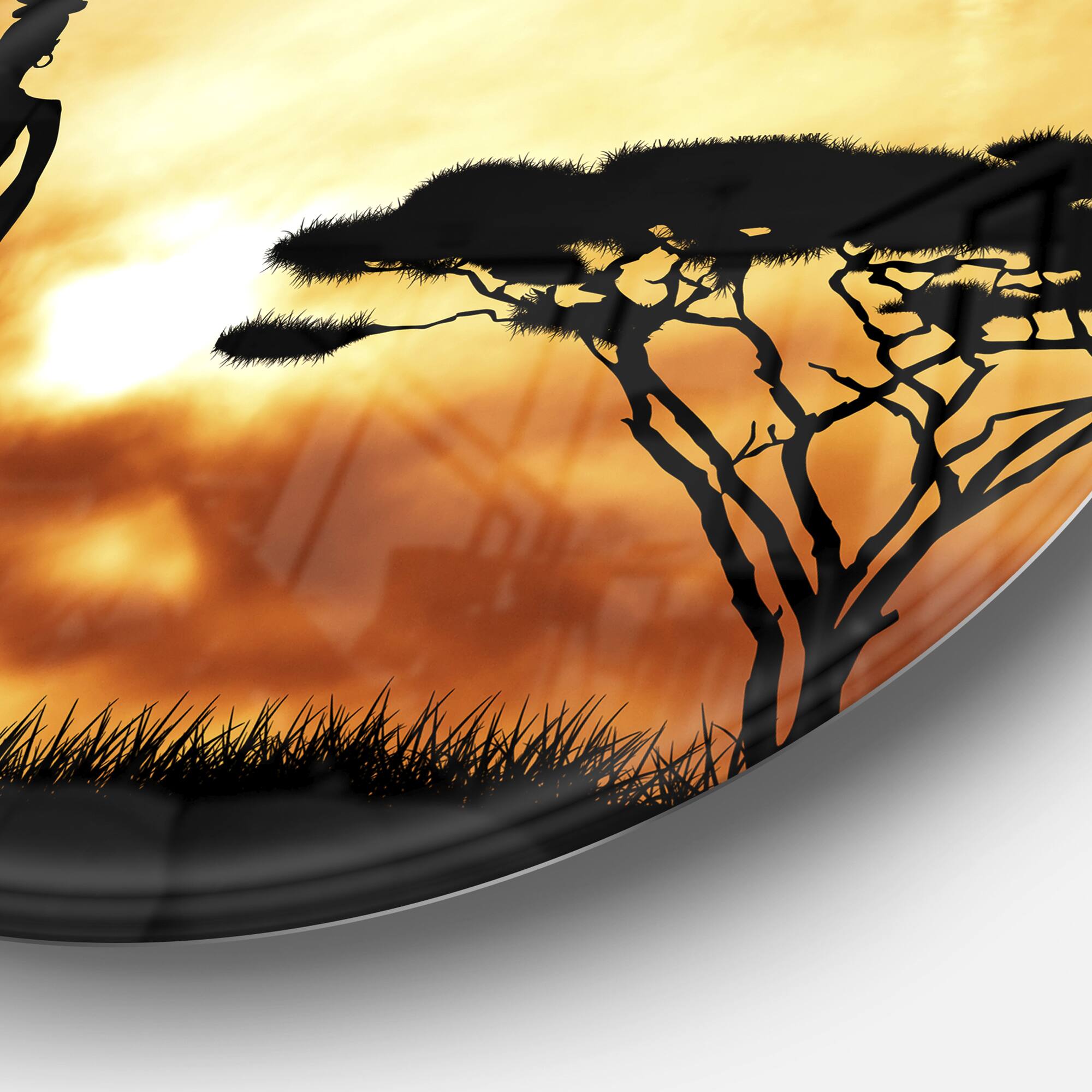 Designart - African Woman and Lonely Tree' African Landscape Metal Circle Wall Art