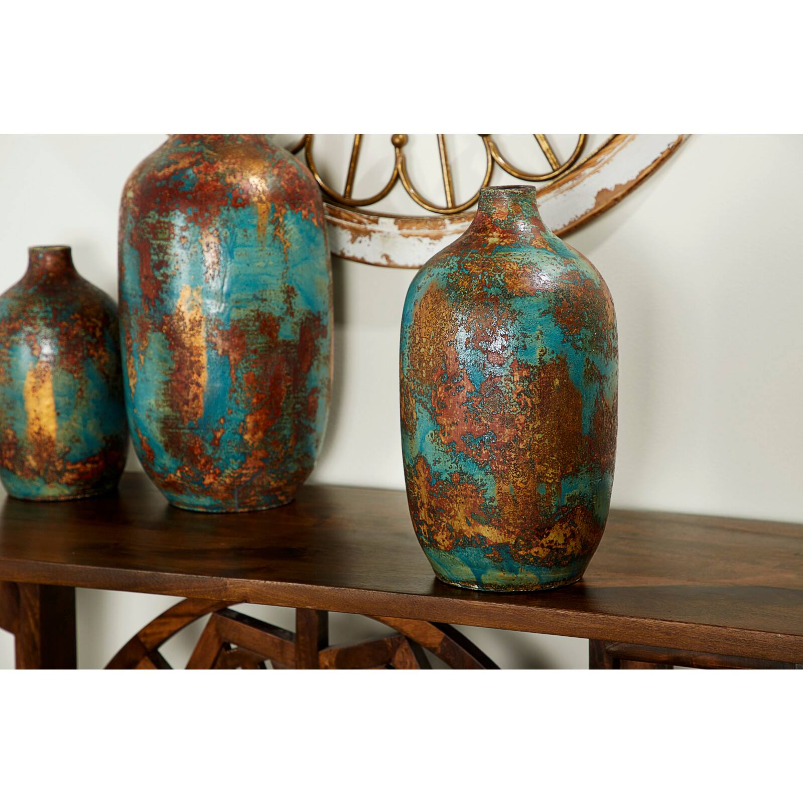 16&#x22; Blue Ceramic Rustic Vase