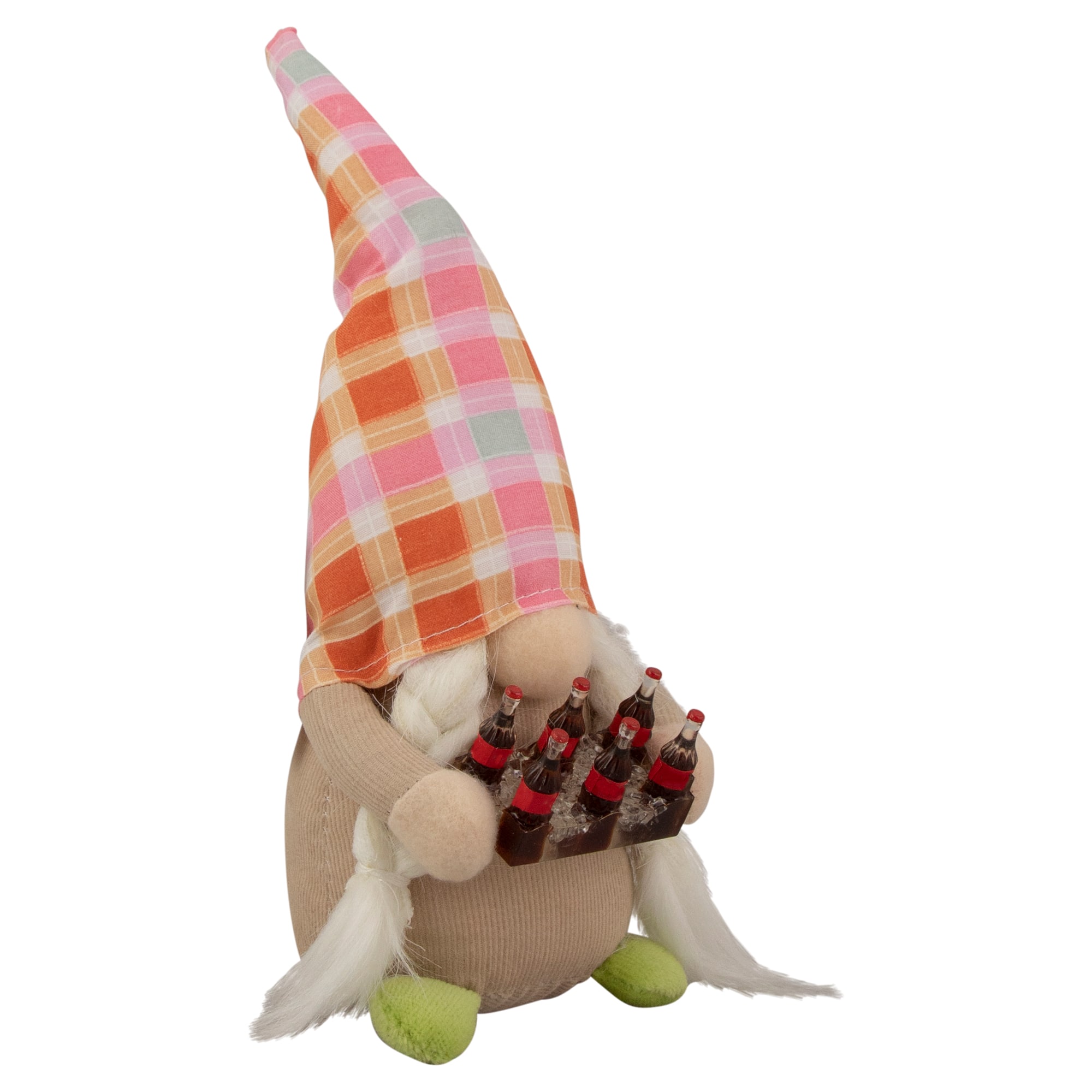 9&#x22; Pink &#x26; Orange Plaid Springtime Gnome