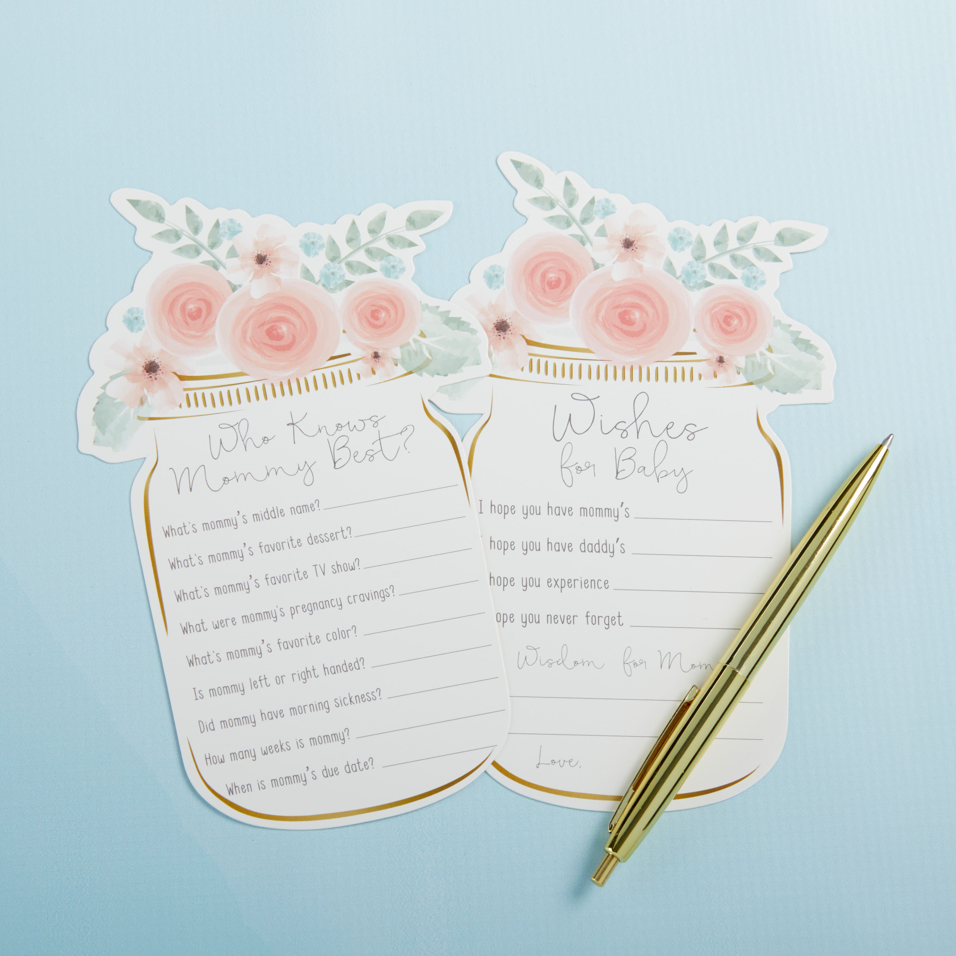 Mason Jar Wildflower Wood Baby Shower Wedding Party Watercolor Folded Notes Blank Inside Bridal Shower Thank You Card Birthday