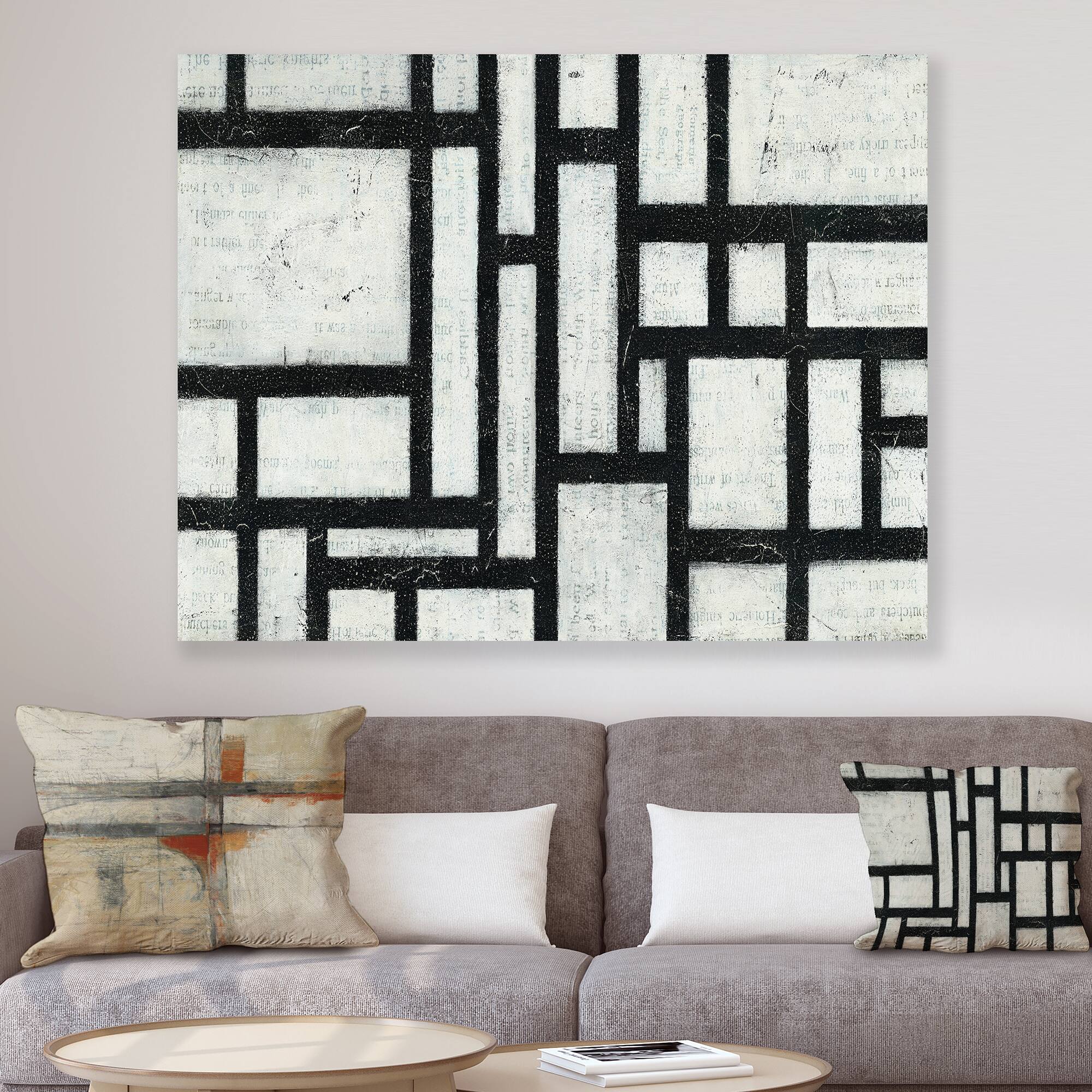 Designart - Black and White Labyrinth geometric - Mid-Century Modern Canvas Art