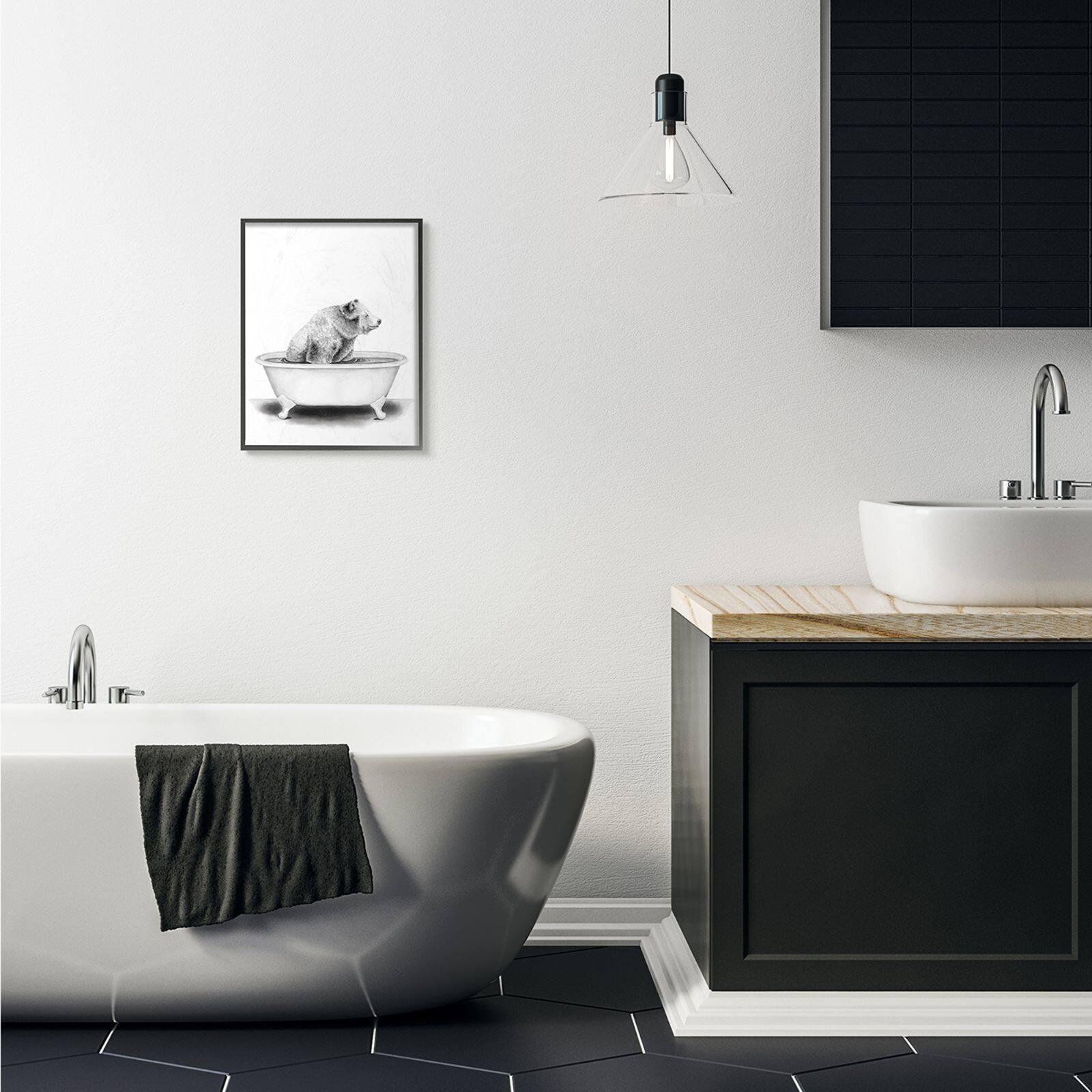 Stupell Industries Bear in a Tub Drawing with Black Frame Wall Accent