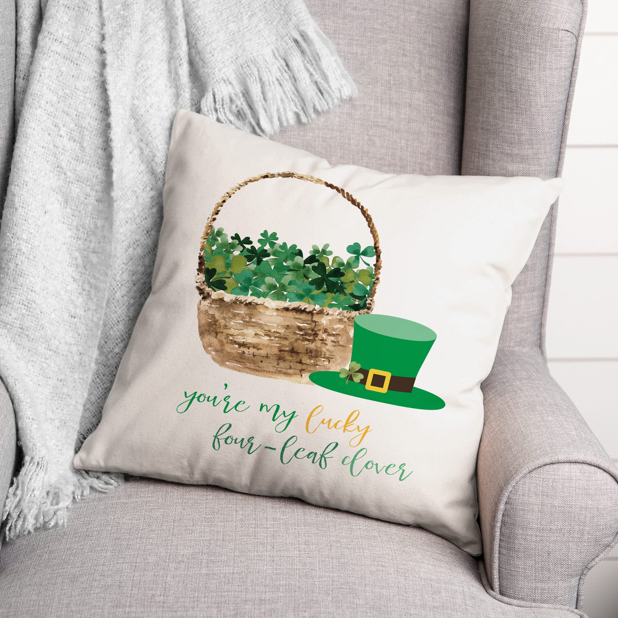 Lucky Clover Basket Throw Pillow