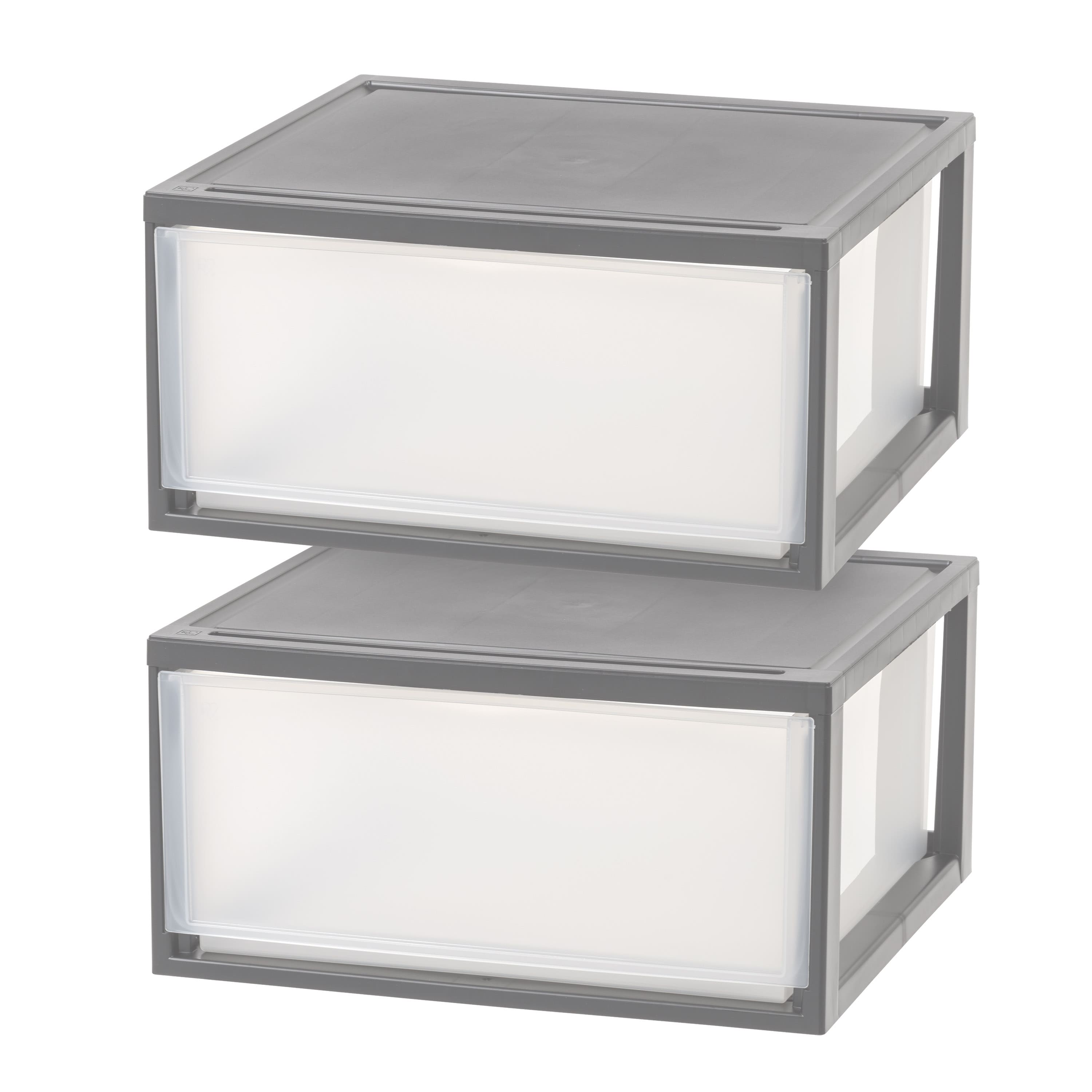 IRIS&#xAE; 47qt. Gray &#x26; Clear Stacking Storage Drawers, 2ct.