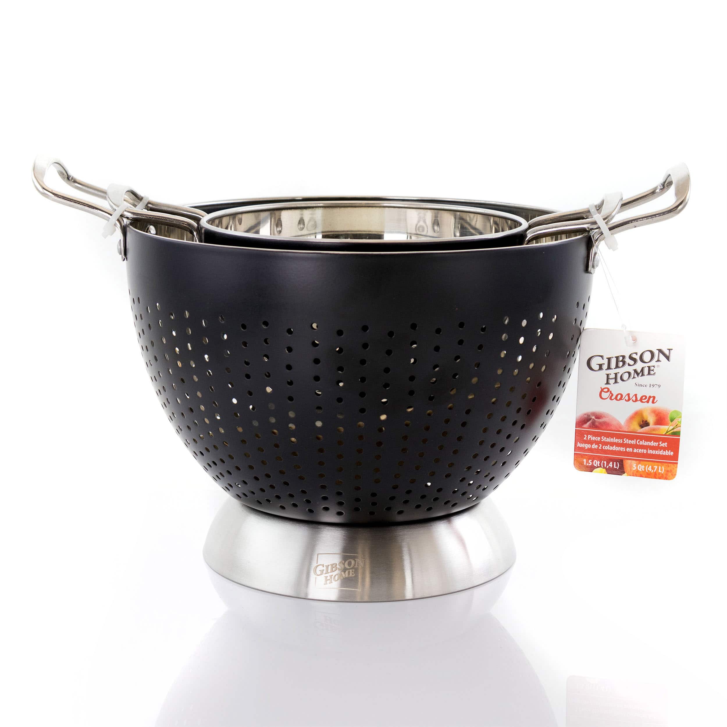 Gibson Home Black Crossen Stainless Steel Colander Set