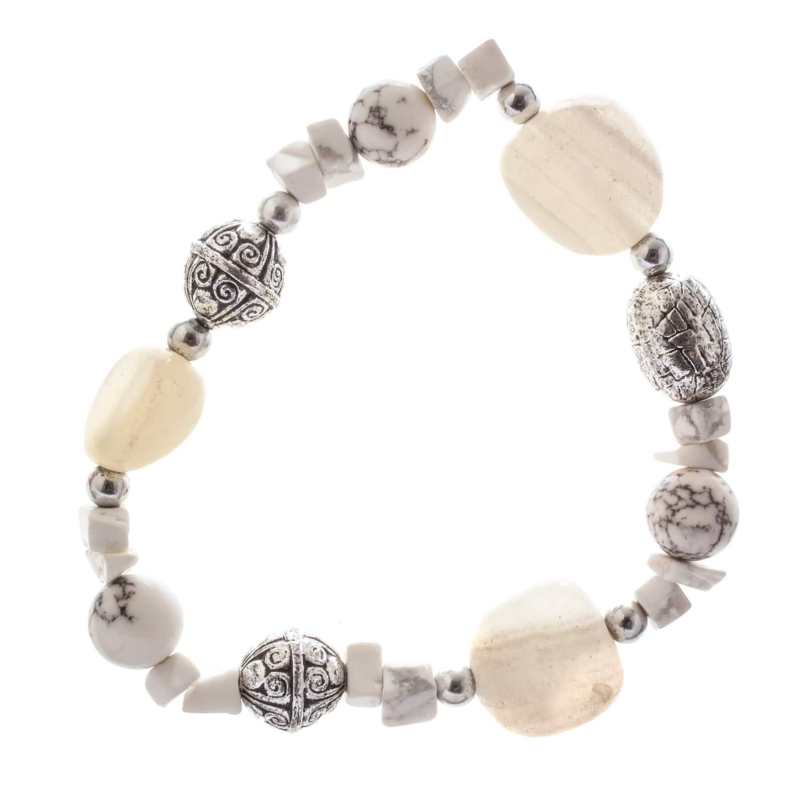 John Bead White Howlite & Crystal Quartz Natural Gemstone Bracelet