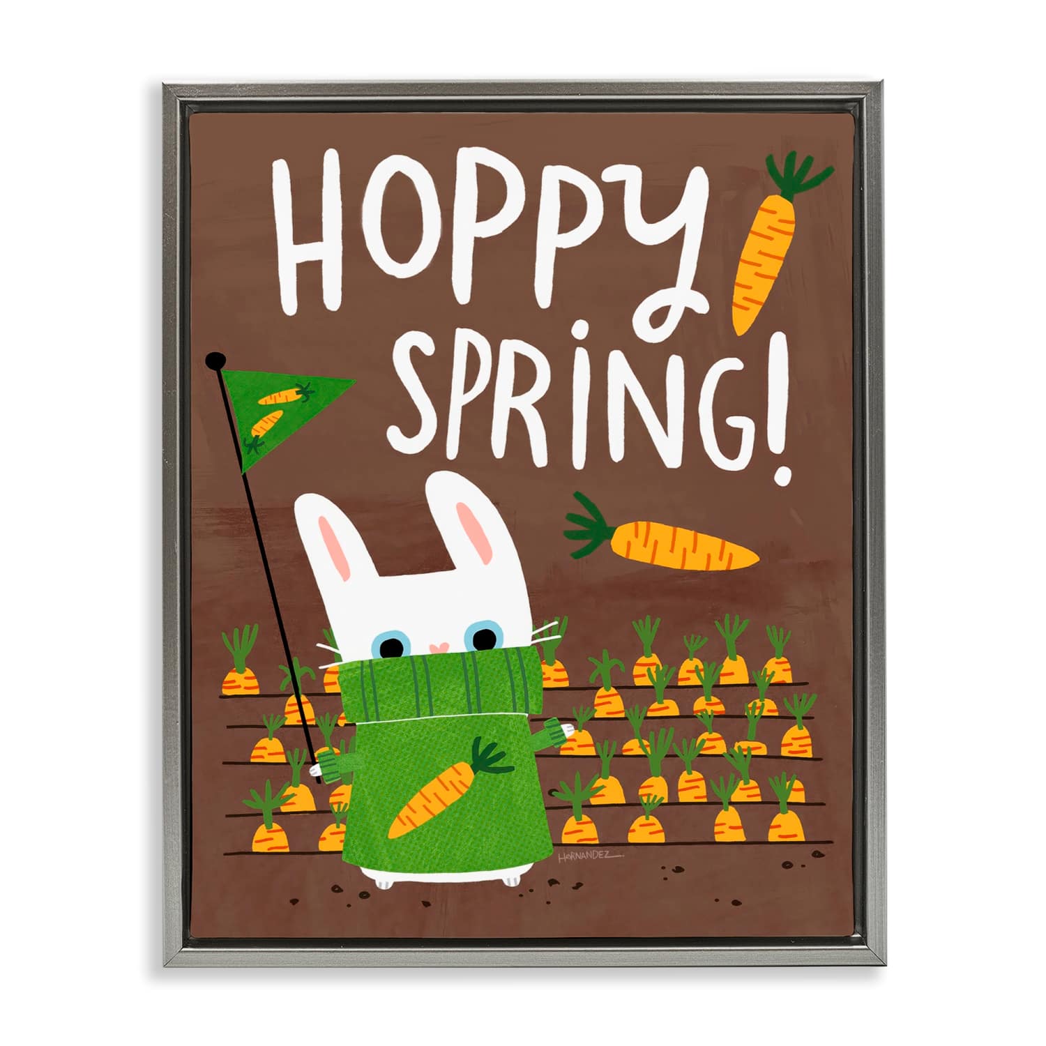 Stupell Industries Happy Spring Bunny & Carrots Floater Framed Art