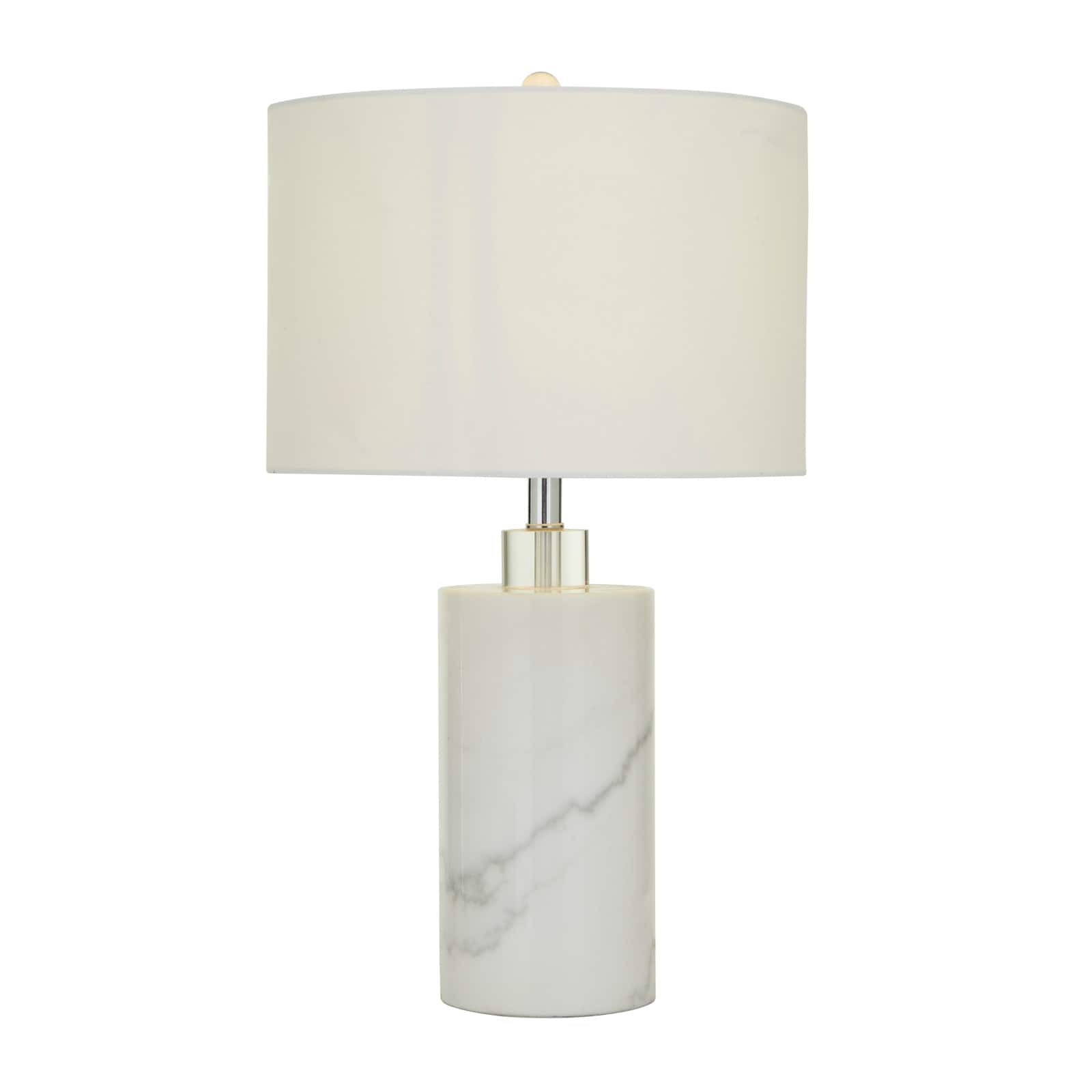White Marble Thick Stand Table Lamp with Drum Shade 15" x 15" x 26"