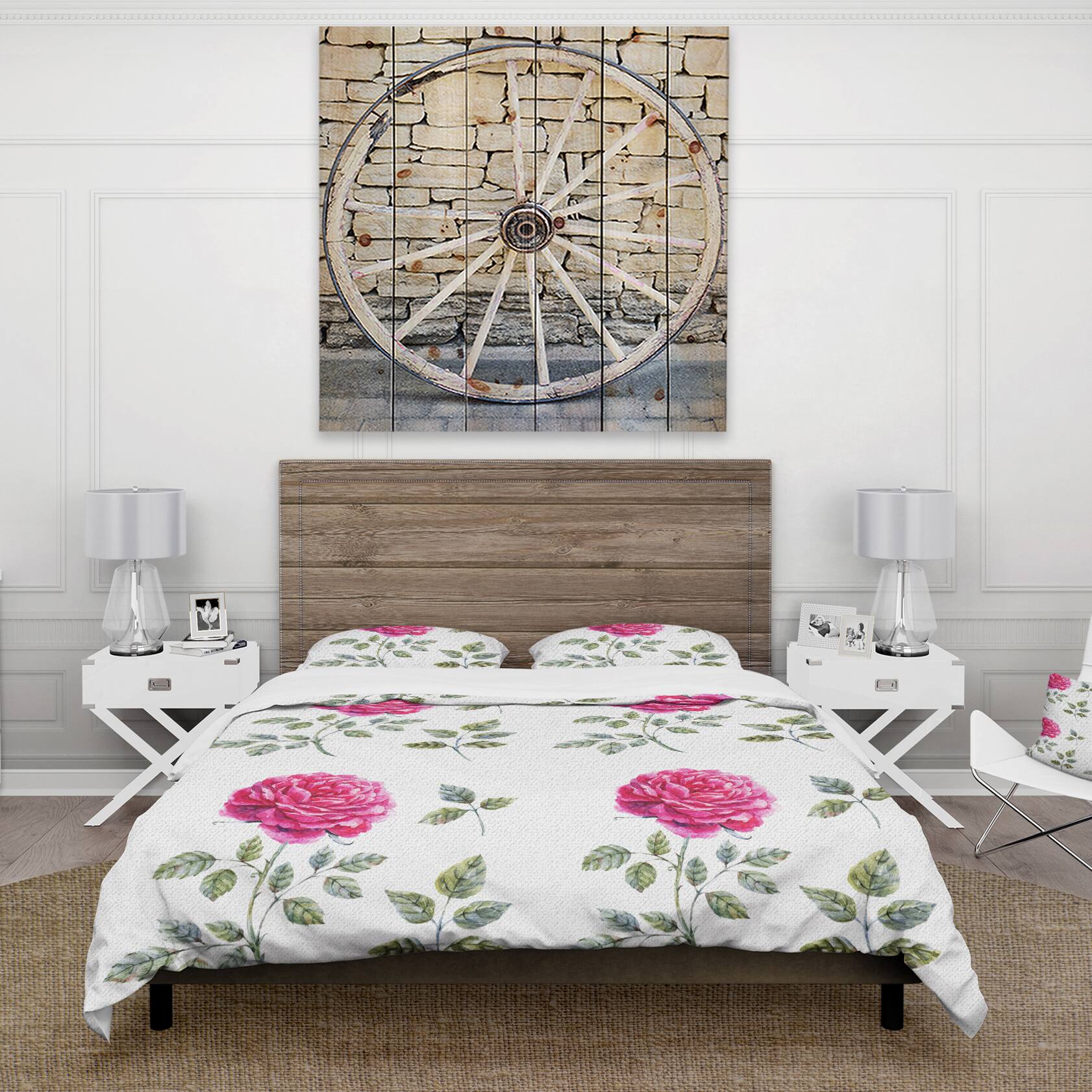 Designart &#x27;Beautiful Red Rose&#x27; Cabin &#x26; Lodge Bedding Set - Duvet Cover &#x26; Shams