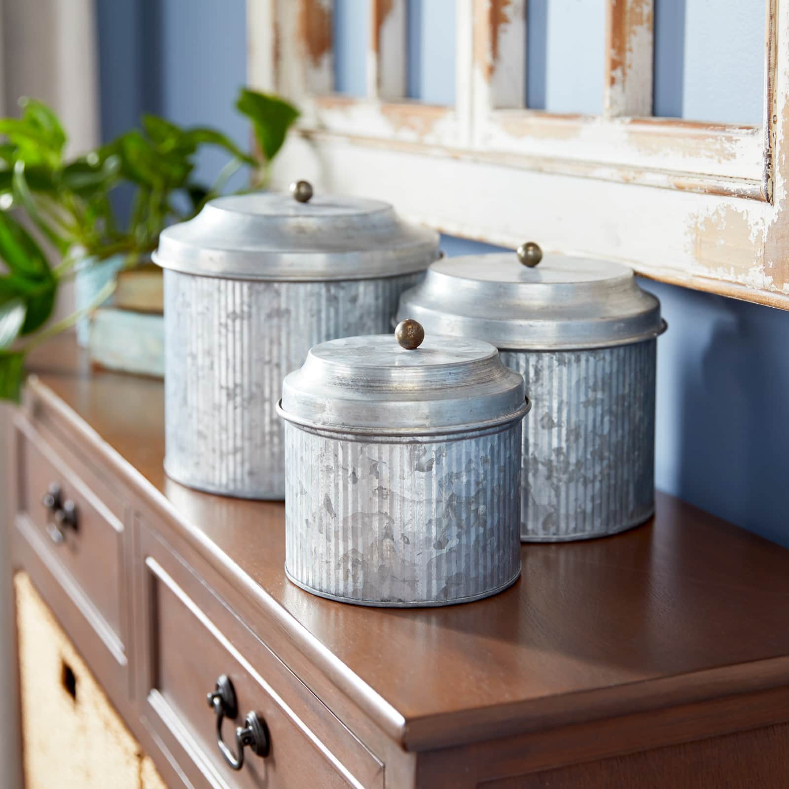 Silver Metal Decorative Farmhouse Jar Set