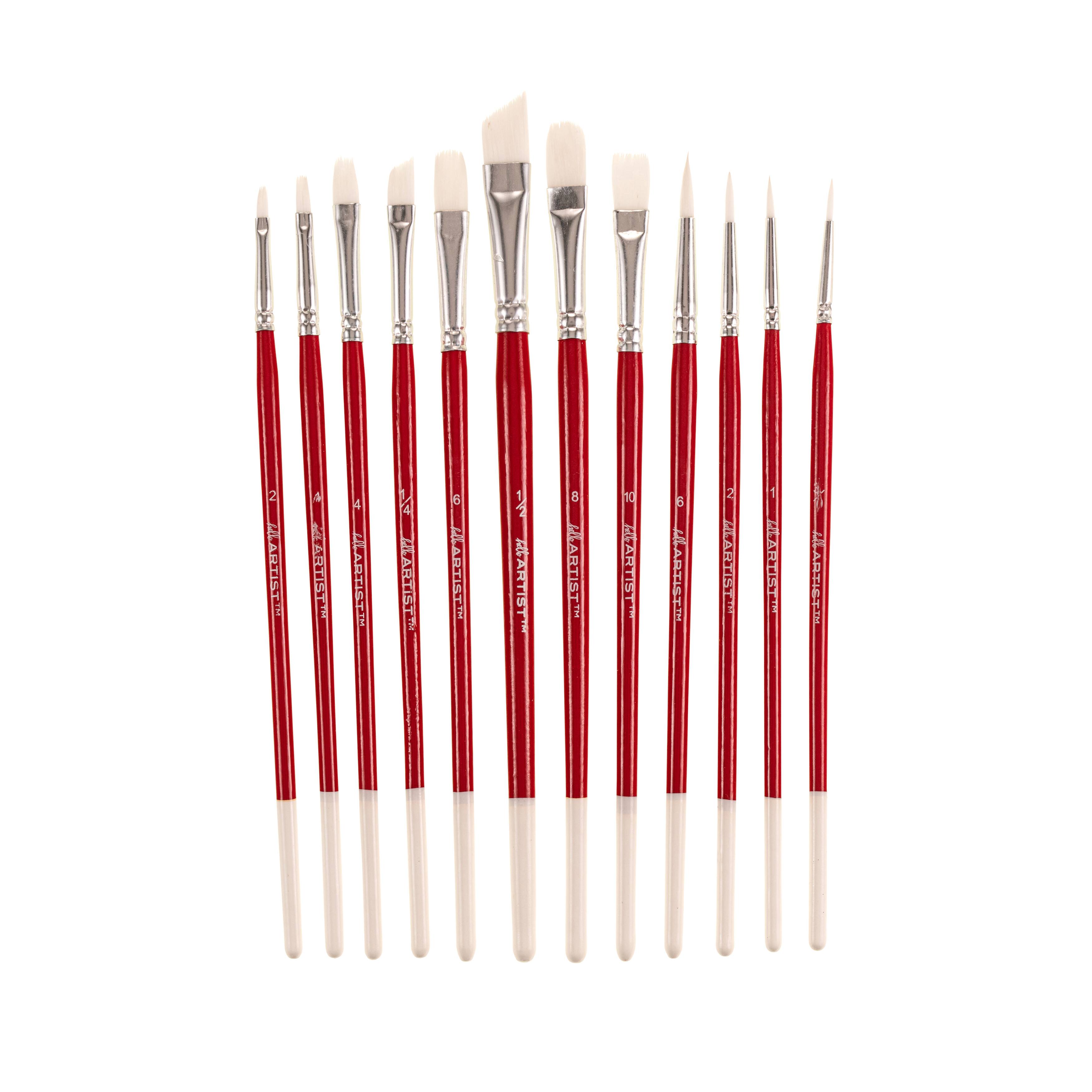 Hello, Artist! Short Handle White Taklon 12 Piece Brush Set