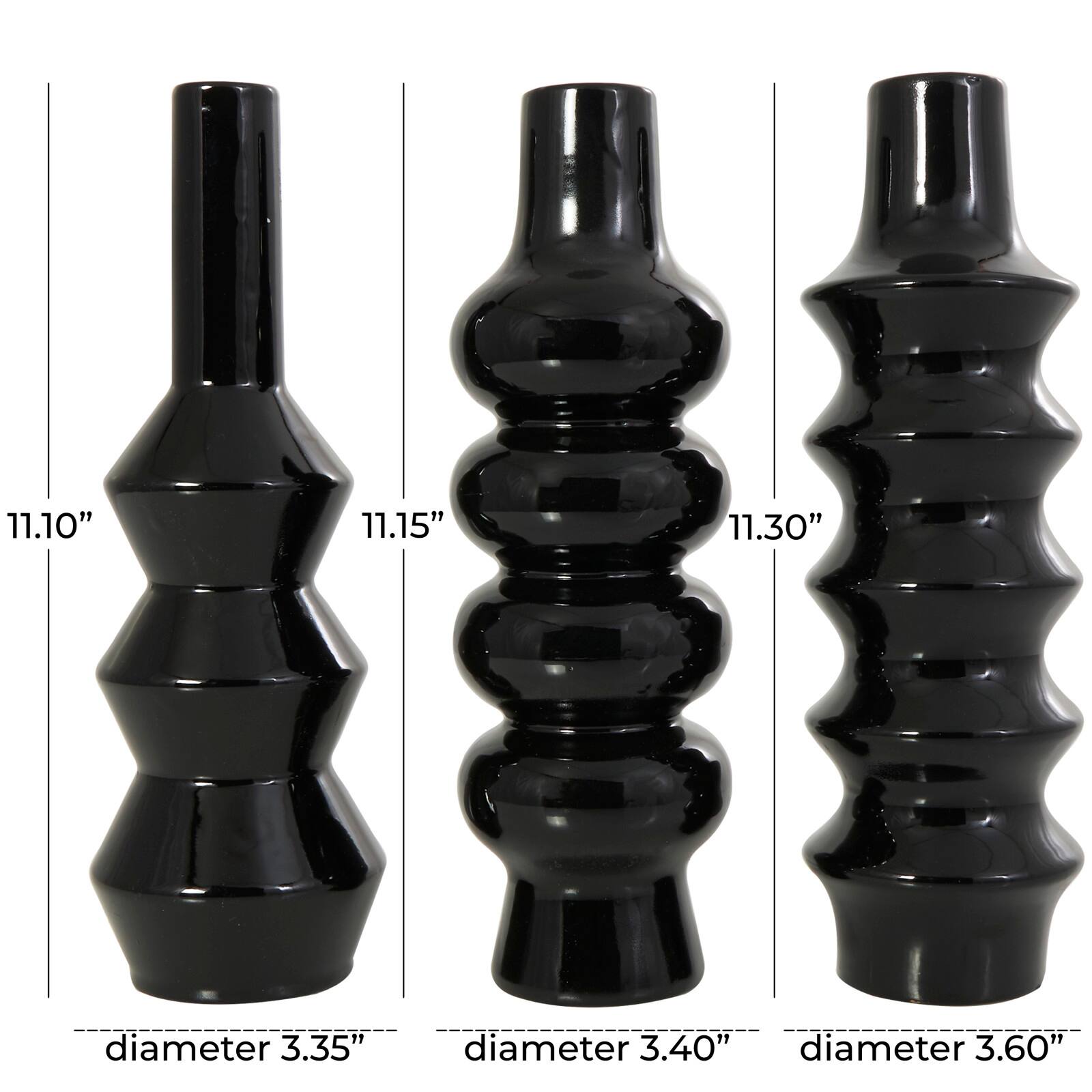 Black Ceramic Abstract Bubble Ribbed Vase Set