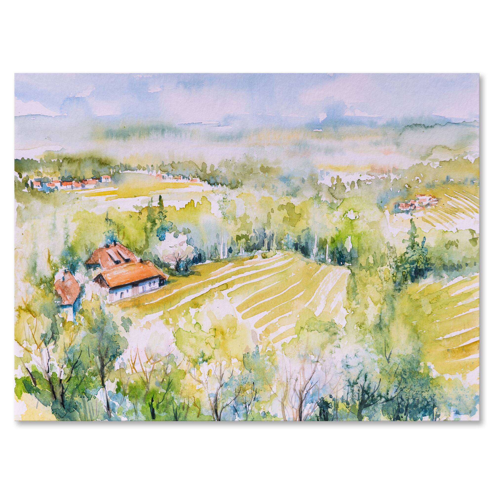 Designart - Blossoming Green Fields In Countryside - Country Canvas Wall Art Print