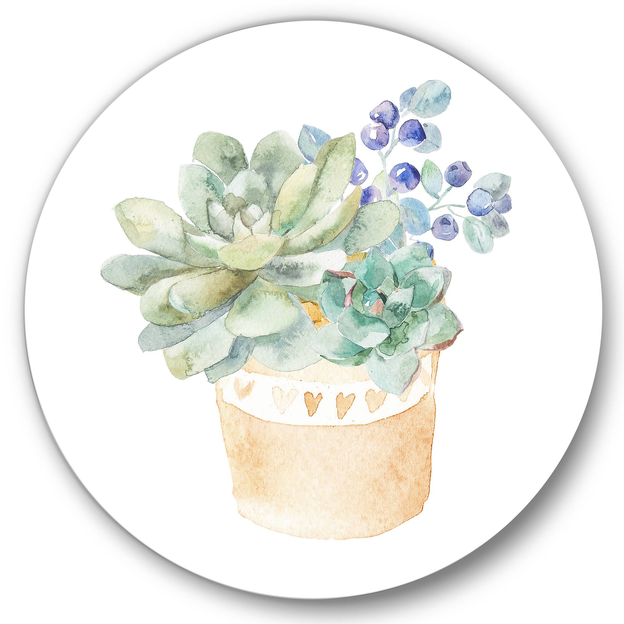 Designart - Succulent Flower In Terracotta Pot II - Traditional Metal Circle Wall Art
