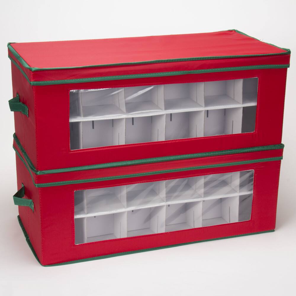 Household Essentials Red &#x26; Green Ornament Storage Box with Window