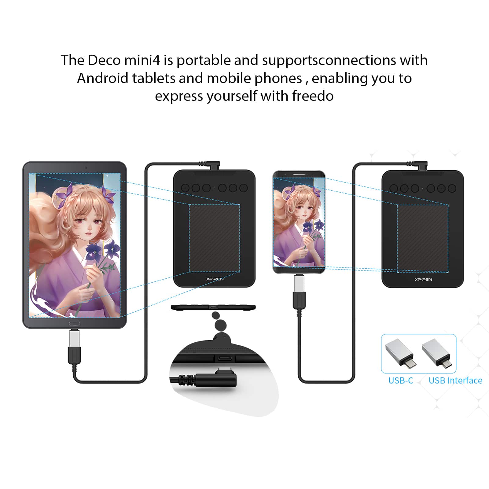 XPPen 4&#x22; x 3&#x22; Deco mini4 Portable Graphics Drawing Tablet