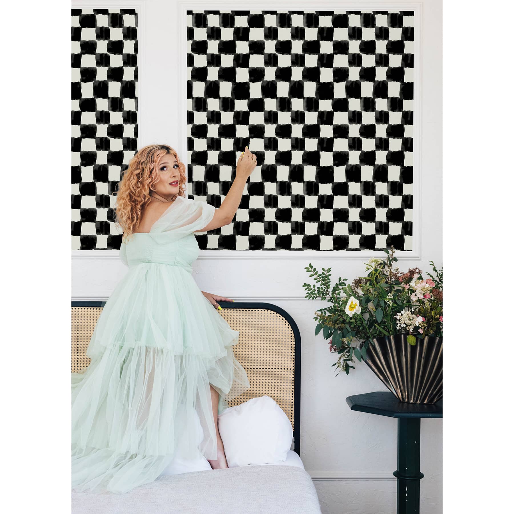 RoomMates Mr. Kate Tess Watercolor Soft Checker Peel &#x26; Stick Wallpaper