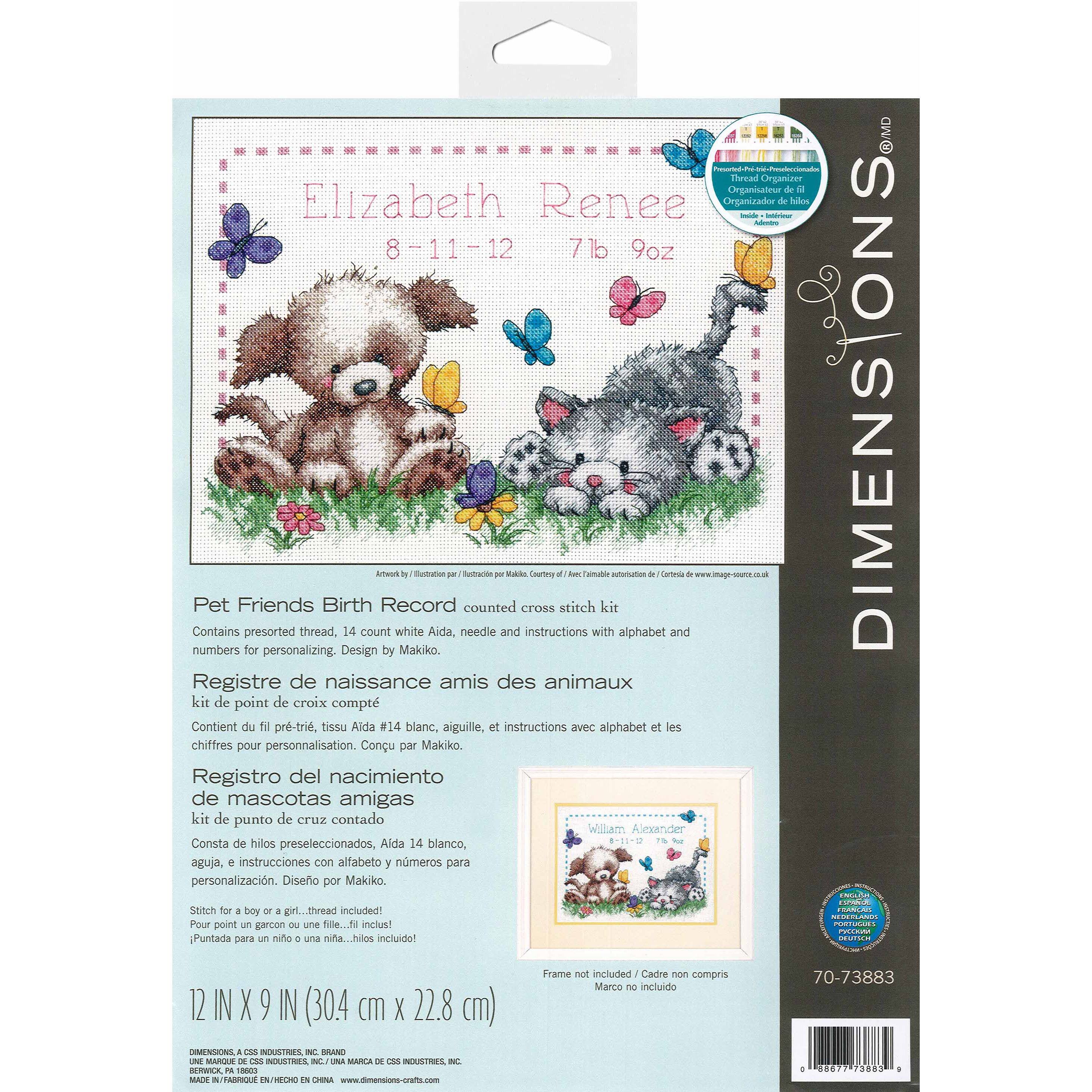 Dimensions Pet Friends Birth Record Cross Stitch Kit