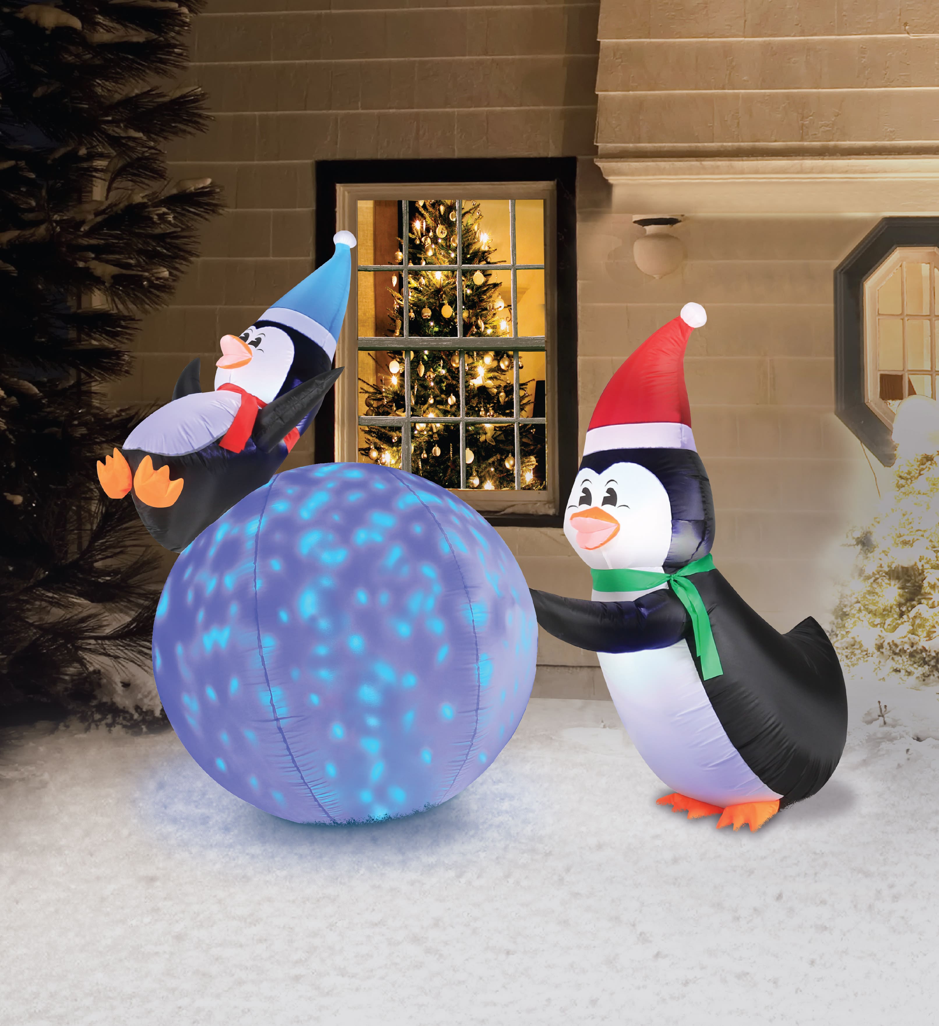 Occasions 6ft. Inflatable Penguins with Swirling Lights Snowball