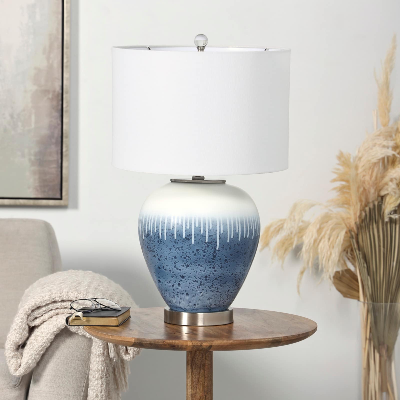 2ft. Blue Glass Colorblock Abstract Drip Accent Lamp
