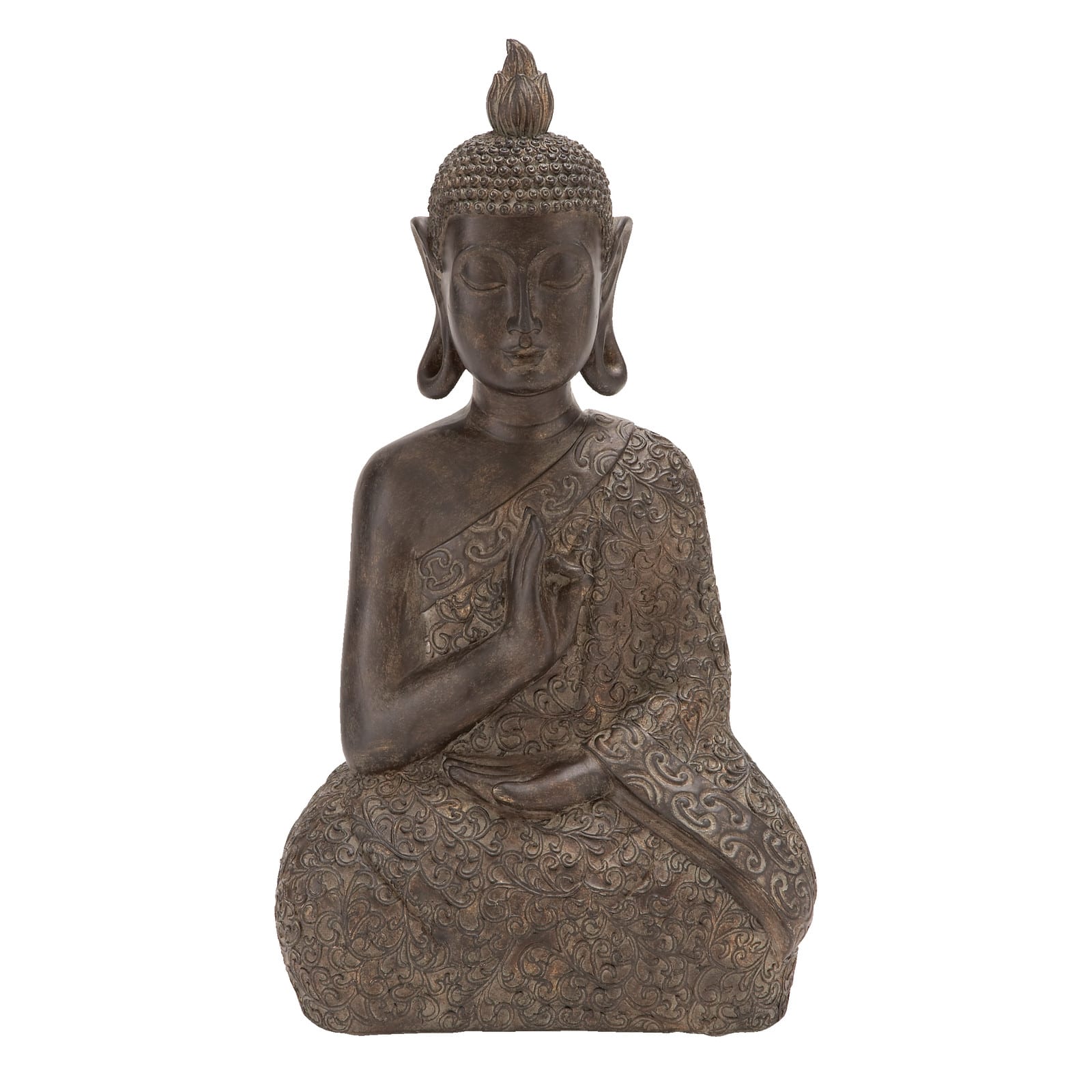 17" Brown Bohemian Polystone Buddha Sculpture