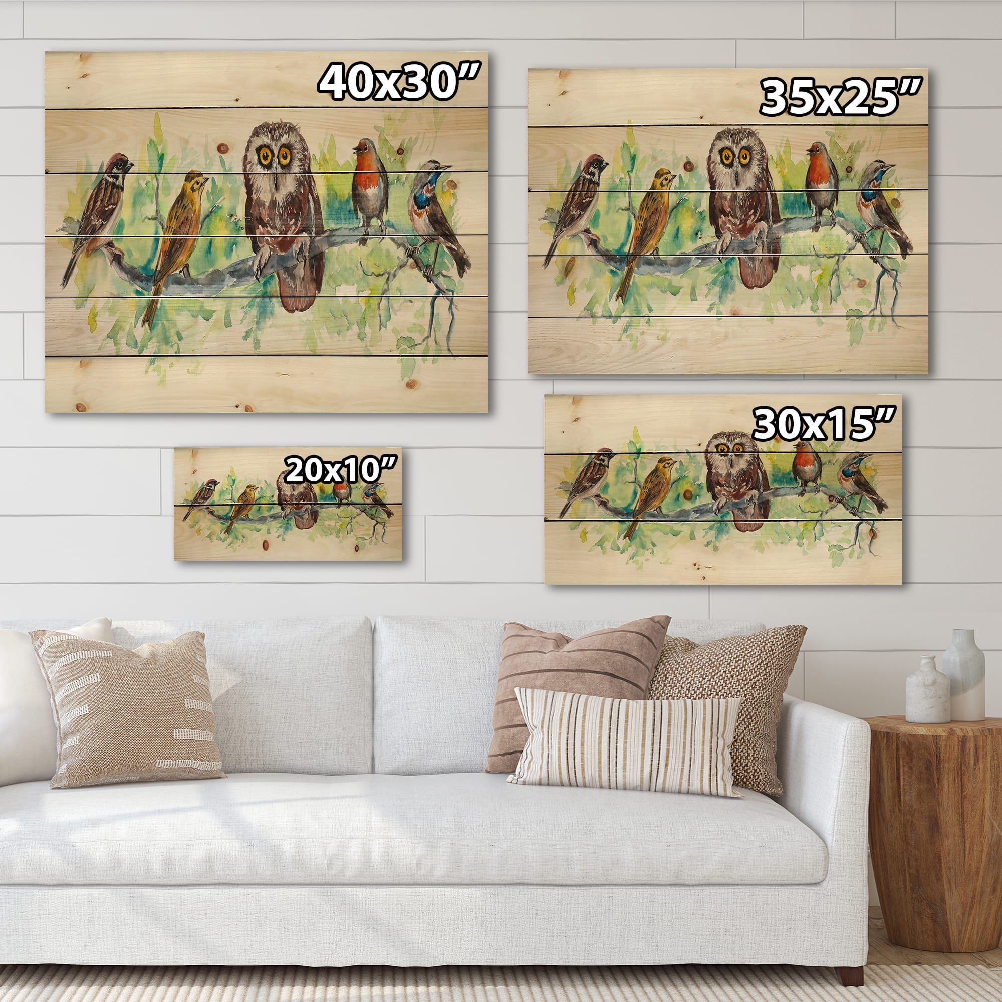 Designart - Owl On A Branch With Bird Friends