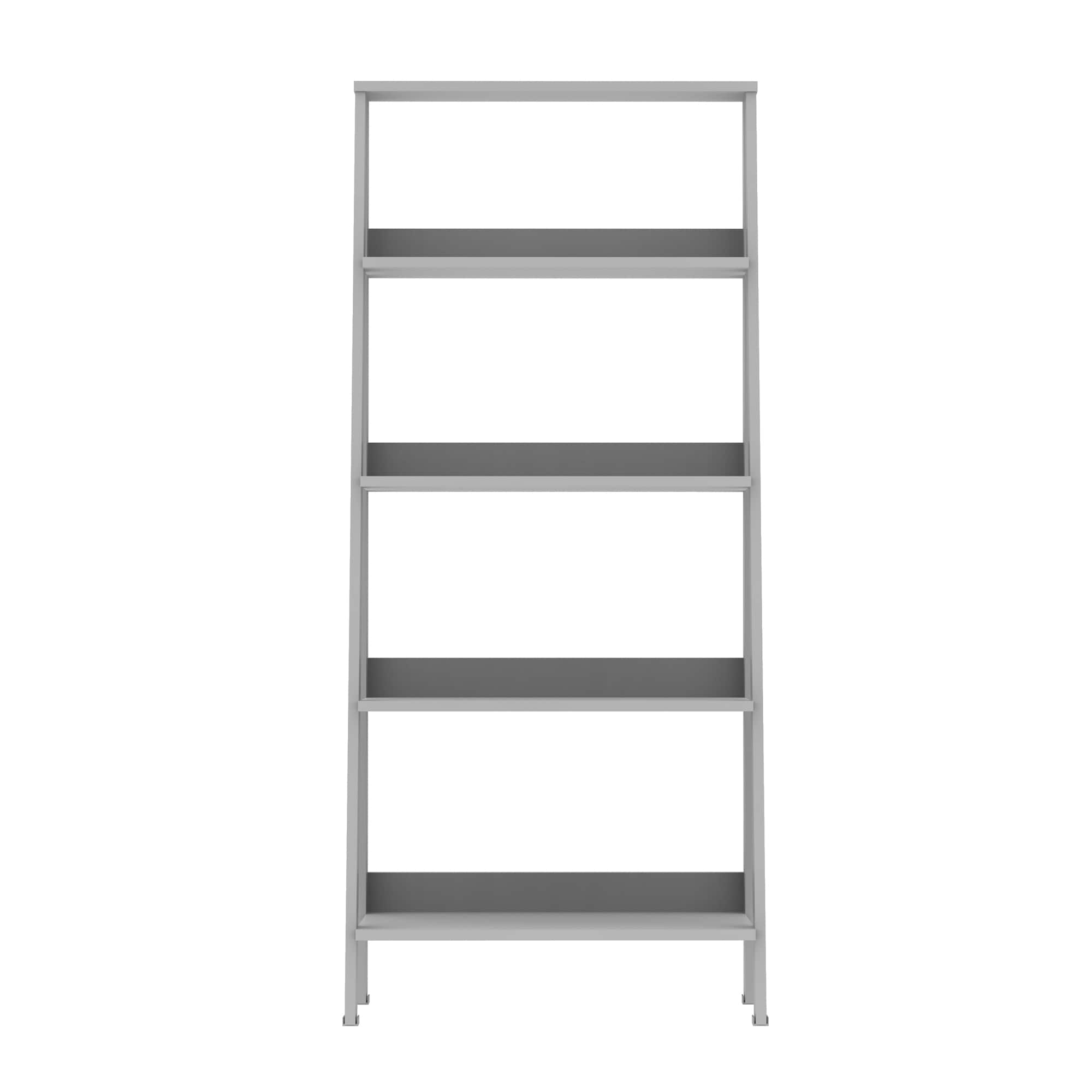 Walker Edison 55&#x22; Gray Modern Ladder Bookshelf