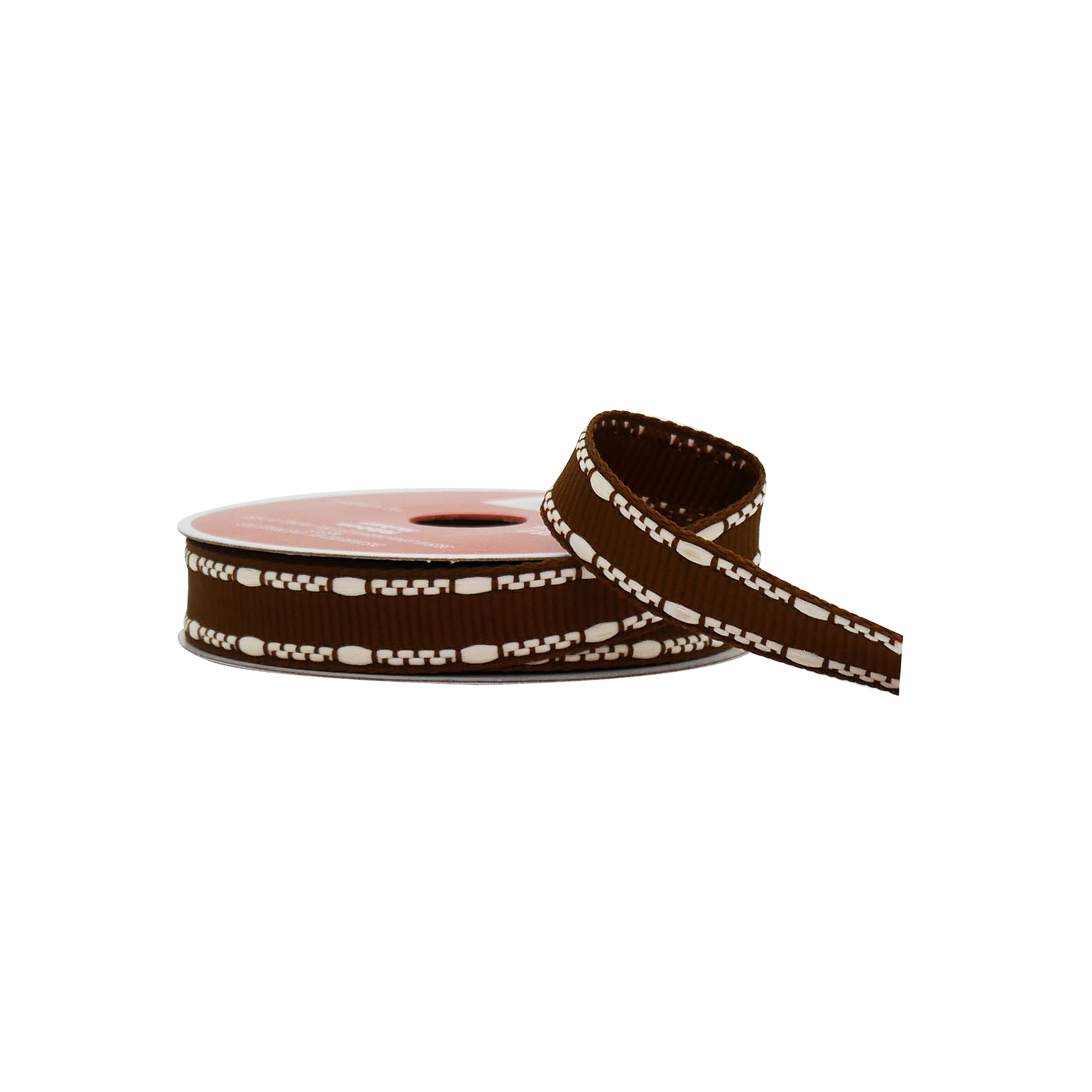 5/8&#x22; x 18ft. Brown &#x26; White Stitch Grosgrain Ribbon by Celebrate It&#xAE;