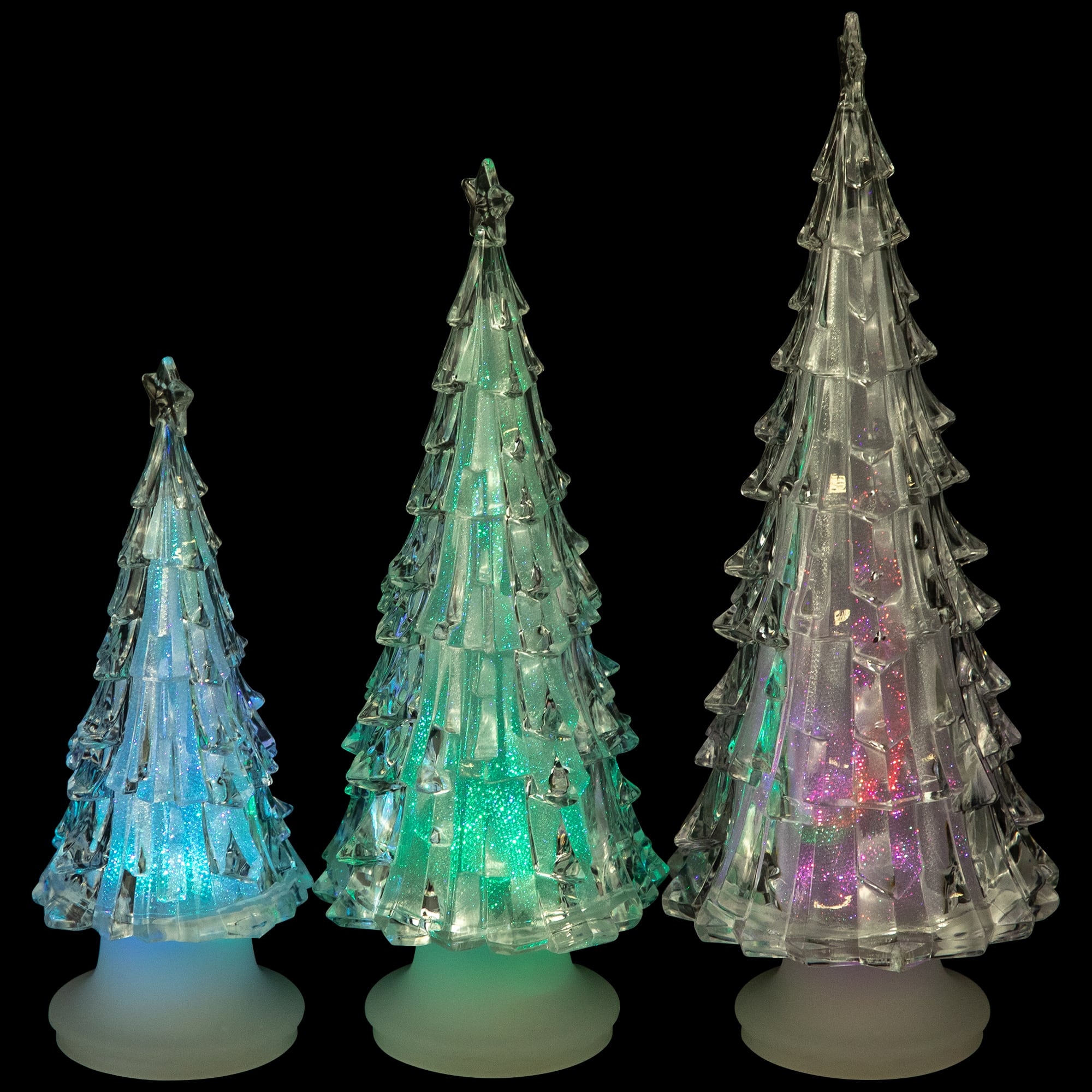 Color Changing Acrylic LED Lighted Christmas Tree Decorations, Set of 3