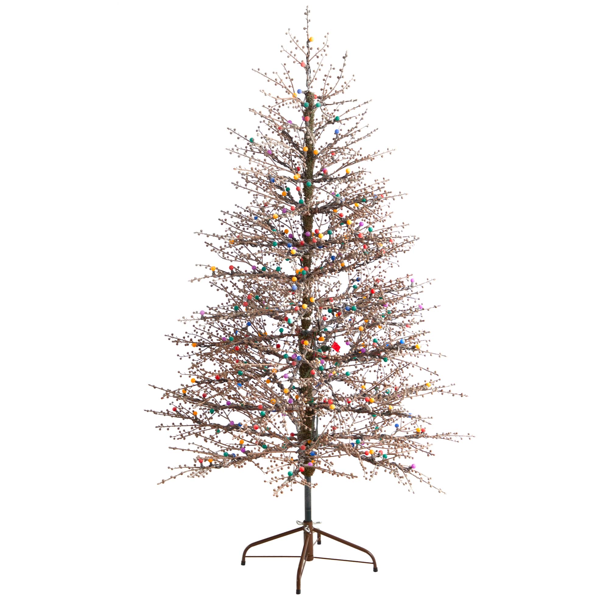 6ft. Pre-Lit Frosted Berry Twig Artificial Christmas Tree, Multicolor Gum Ball LED Lights