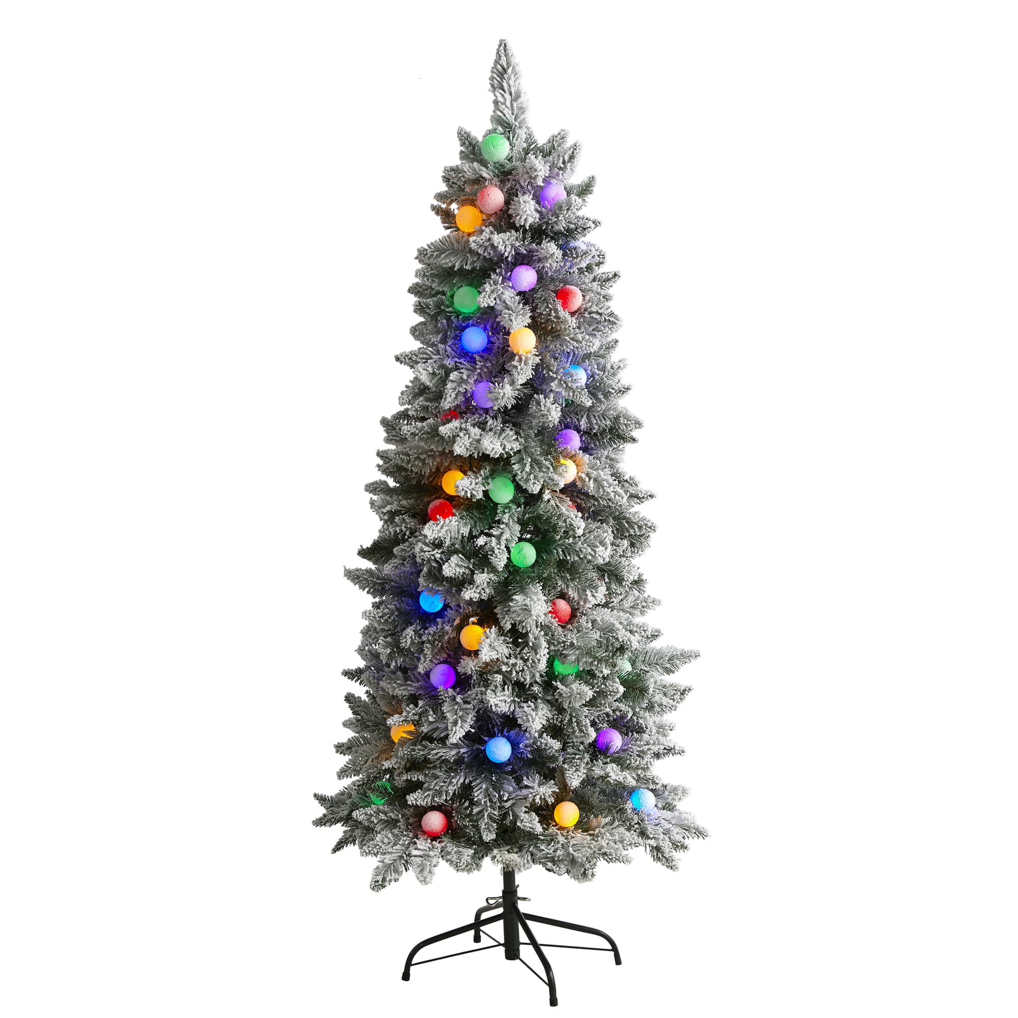 5ft. Pre-Lit Flocked British Columbia Mountain Fir Artificial Christmas Tree, Multicolor LED Lights