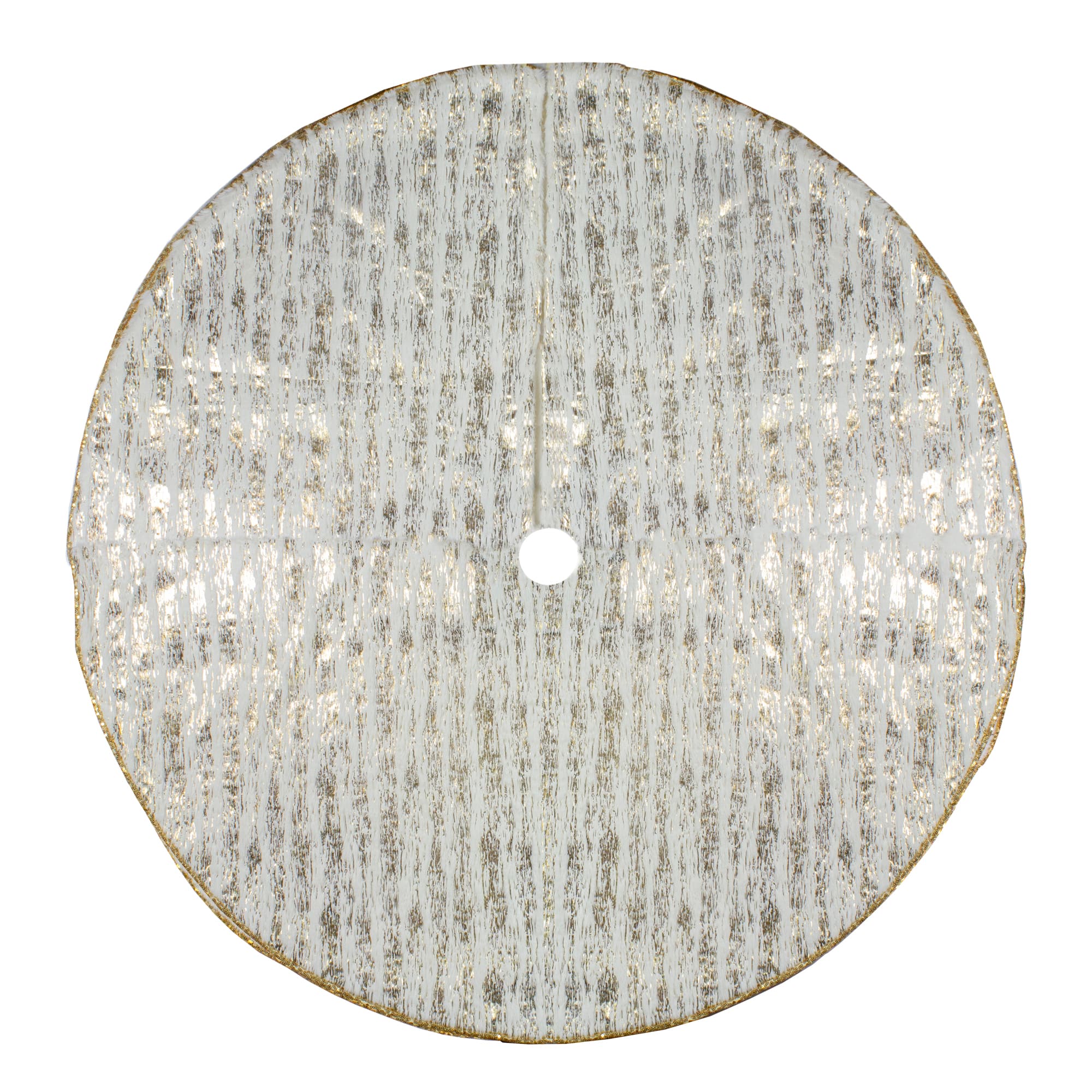 48&#x22; Ivory &#x26; Gold Wood Grain Pattern Christmas Tree Skirt
