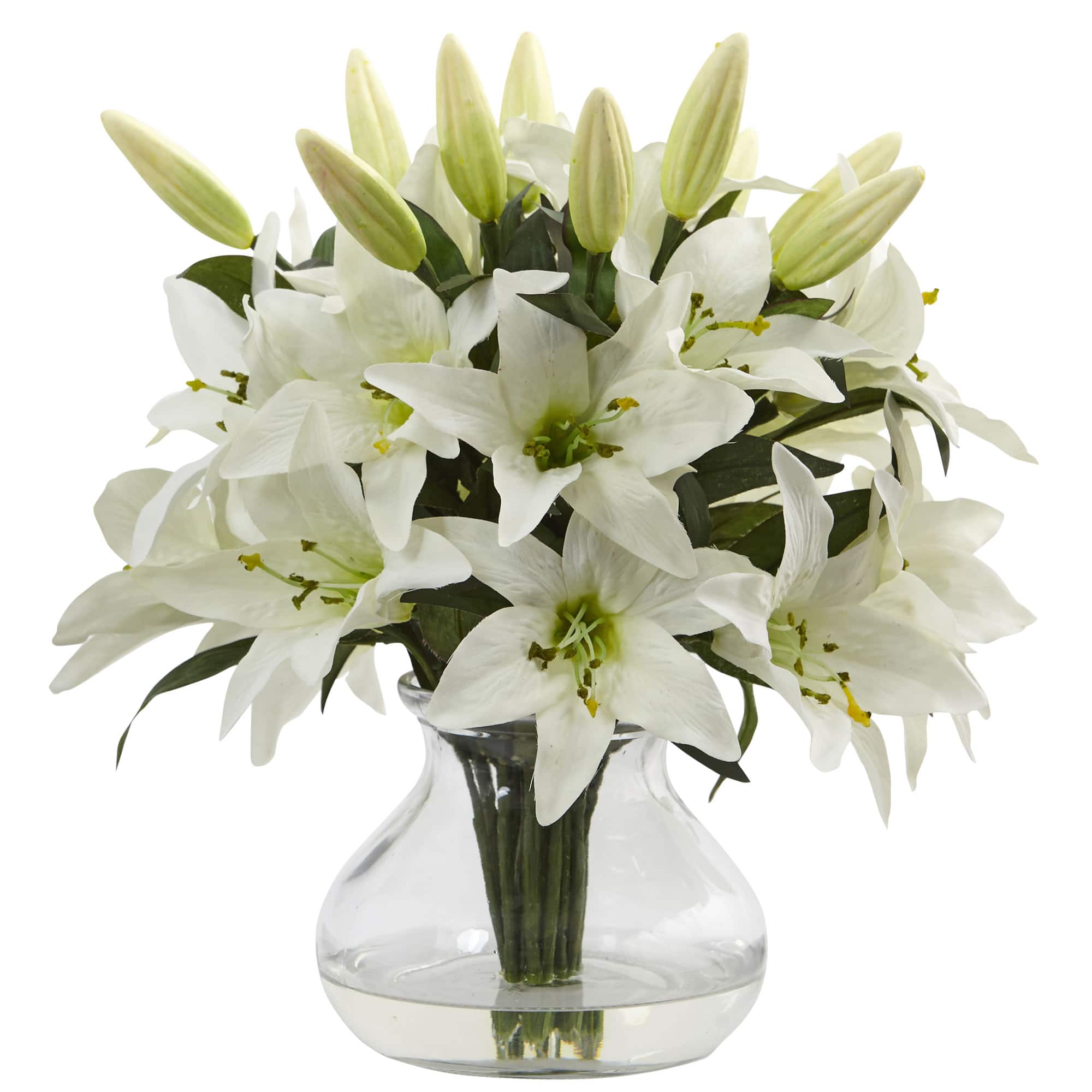 13.5&#x22; White Lily Arrangement with Glass Vase