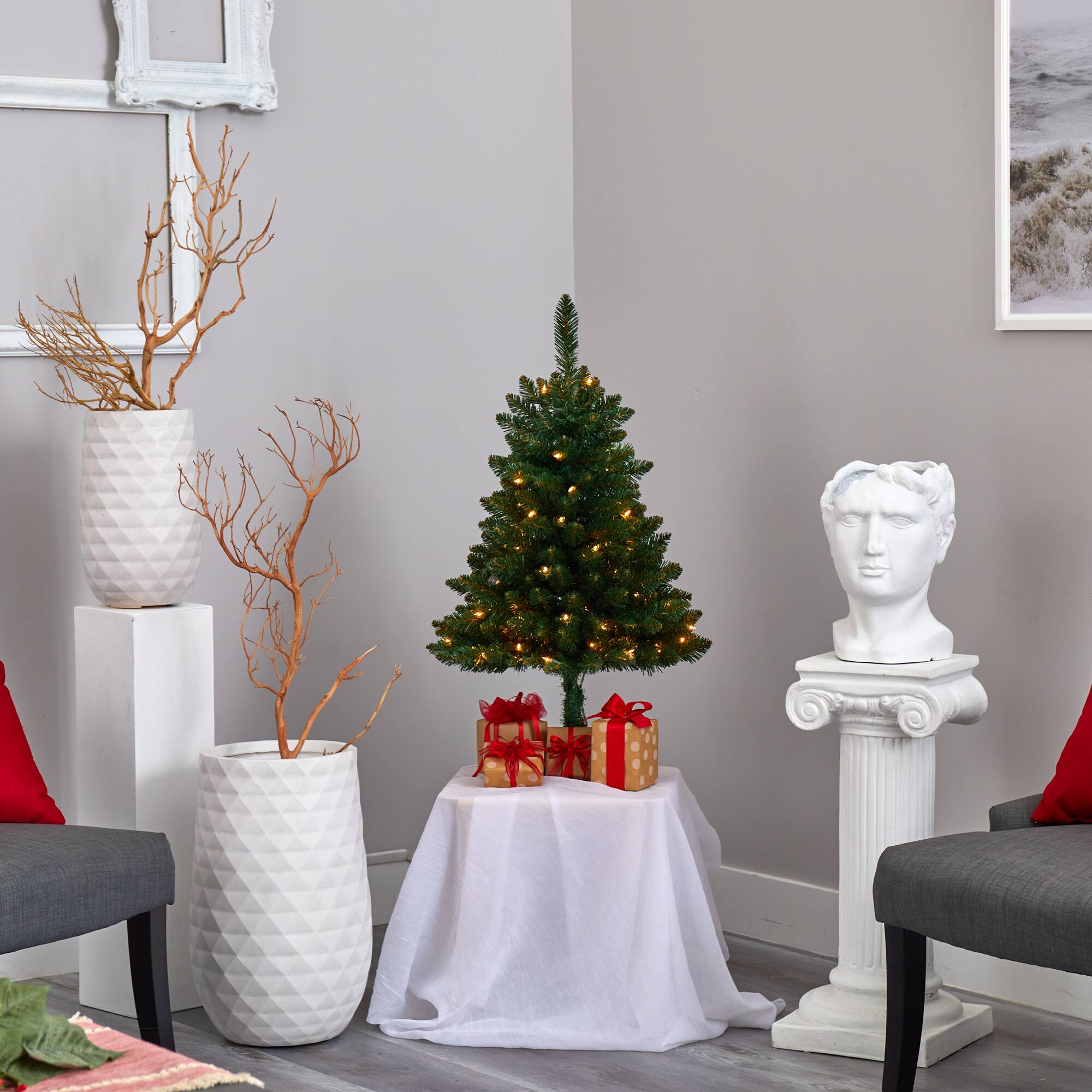 3ft. Pre-Lit Northern Rocky Spruce Artificial Christmas Tree, Clear LED Lights