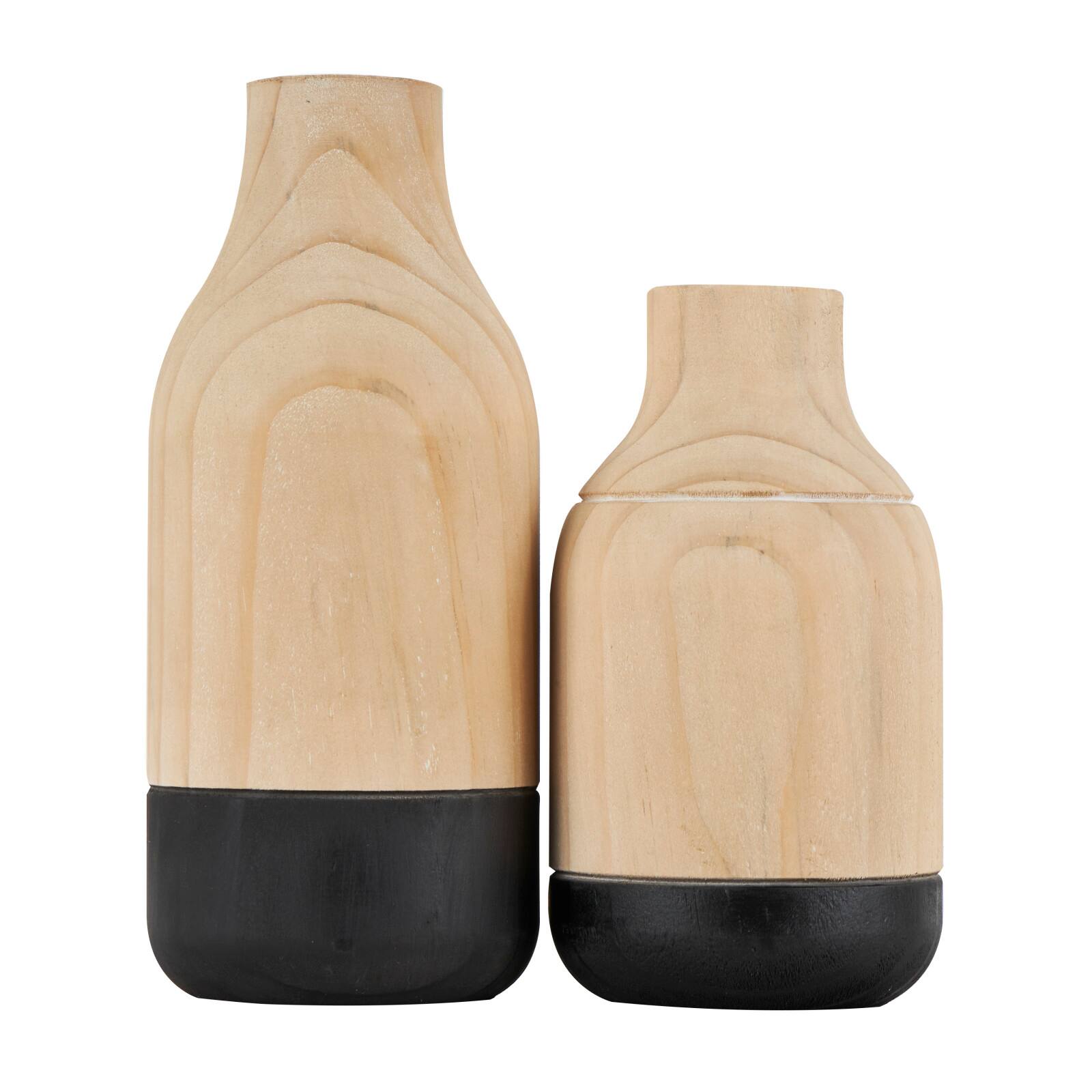 Natural Wood Color Block Vase Set
