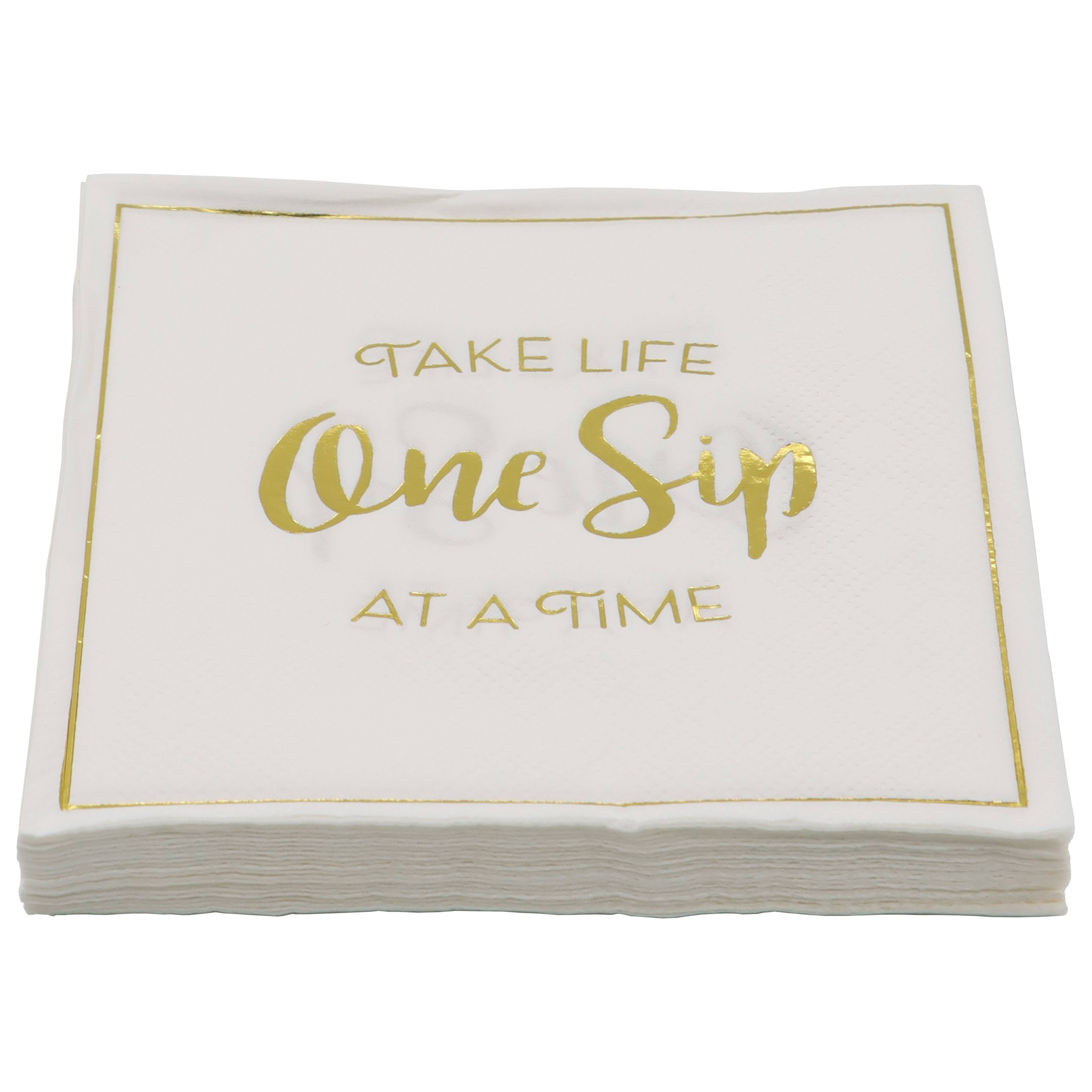 Gold &#x26; White One Sip Life Beverage Napkins, 20ct. by Celebrate It&#x2122;
