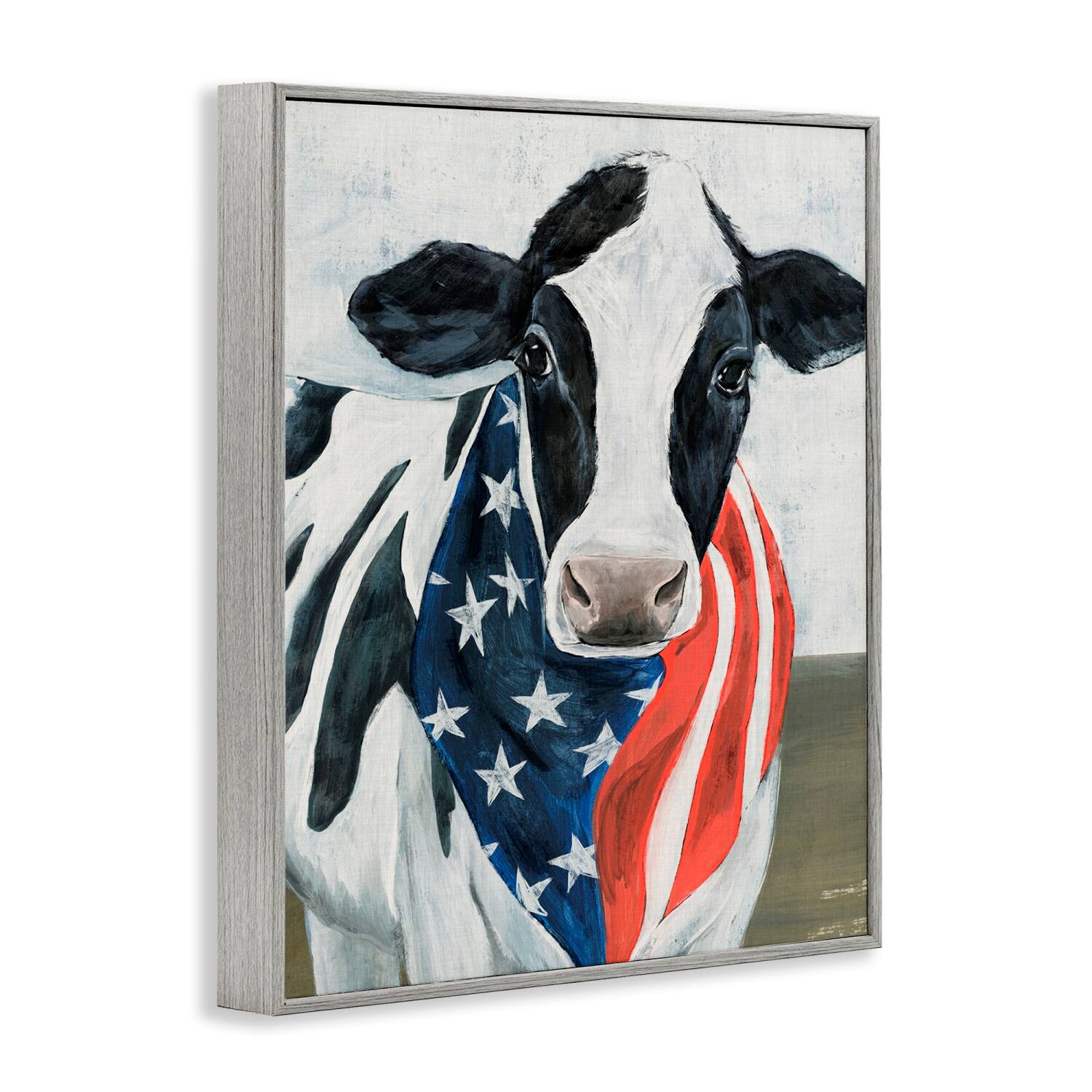 Stupell Industries Farm Cow American Flag Animal Framed Giclee Art