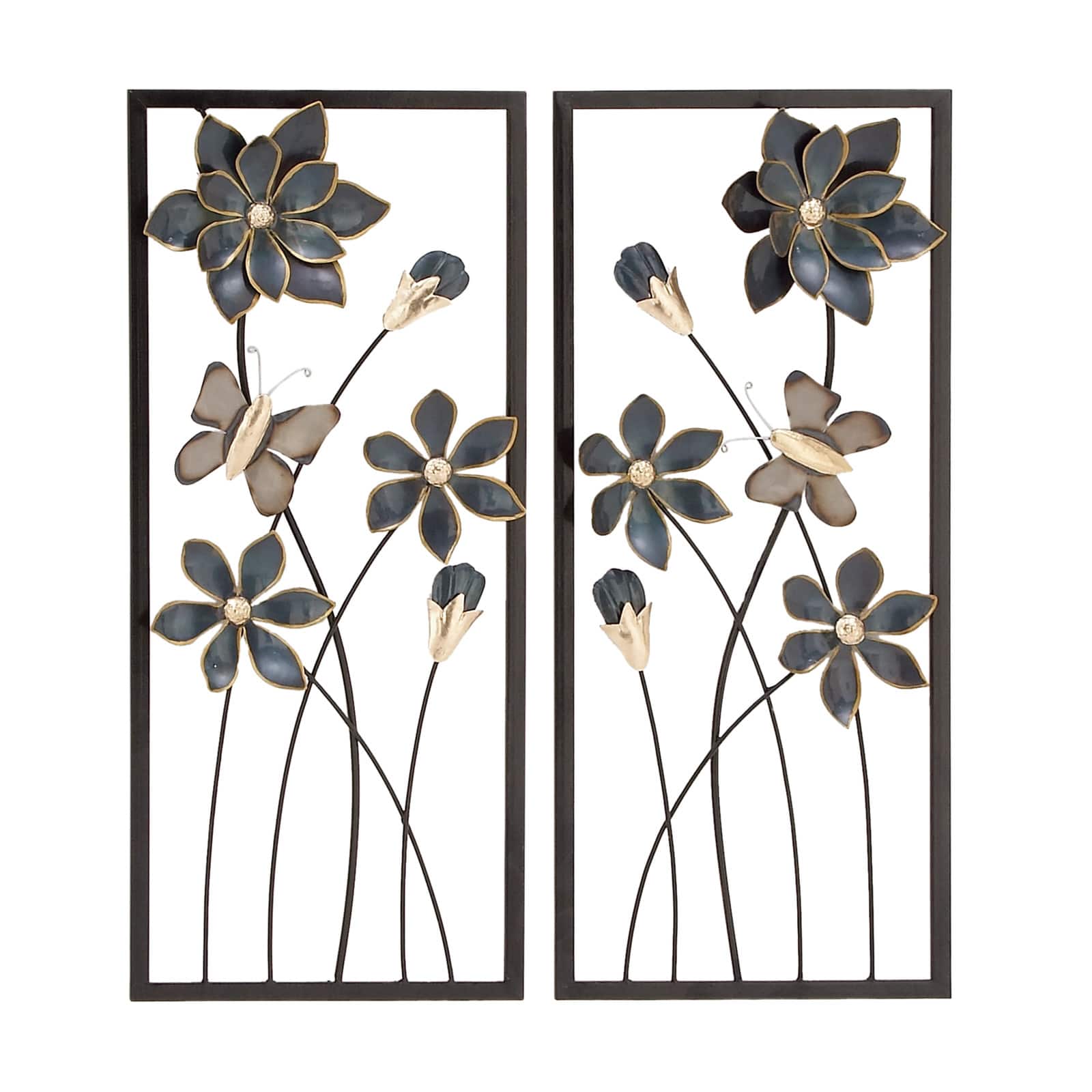 28" Black Metal Traditional Floral Wall Décor Set